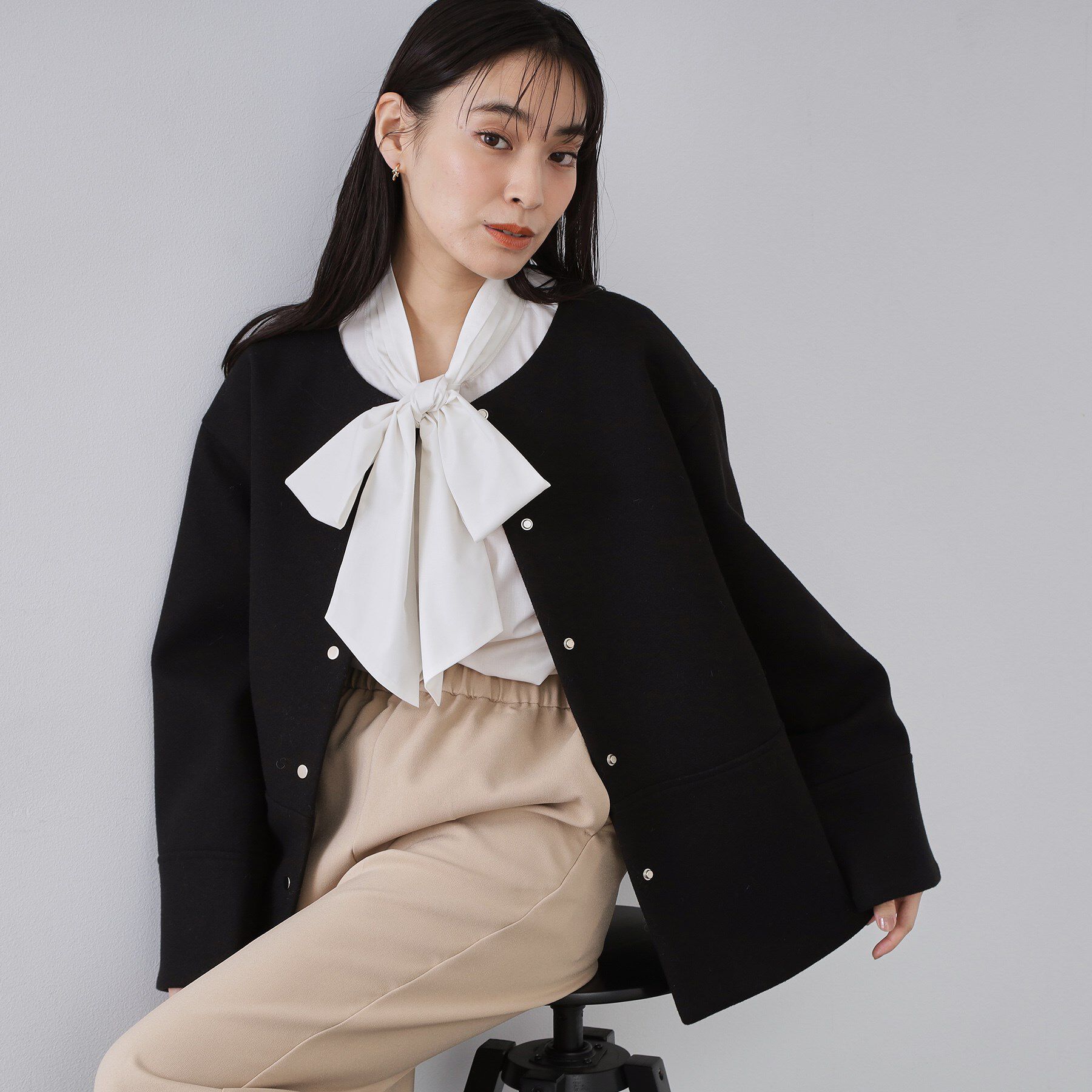 OPAQUE.CLIP「ウールライクメルトン ノーカラーコート【洗濯機OK】」|ノーカラーコート|