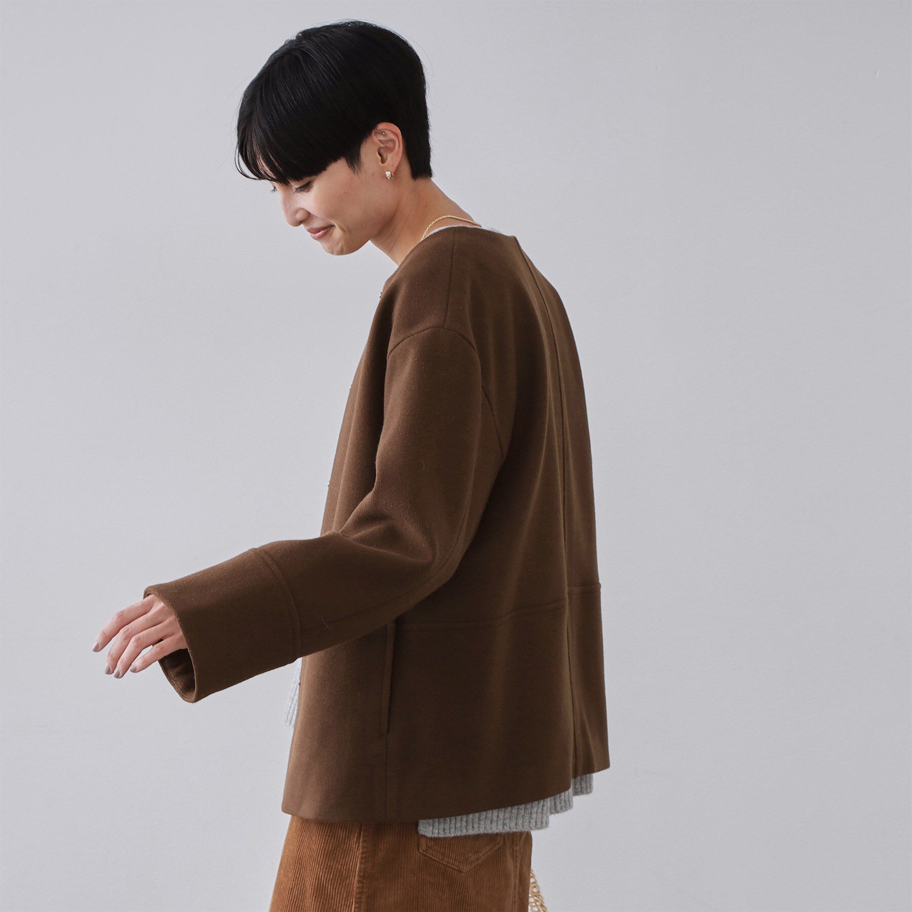 OPAQUE.CLIP「ウールライクメルトン ノーカラーコート【洗濯機OK】」|ノーカラーコート|