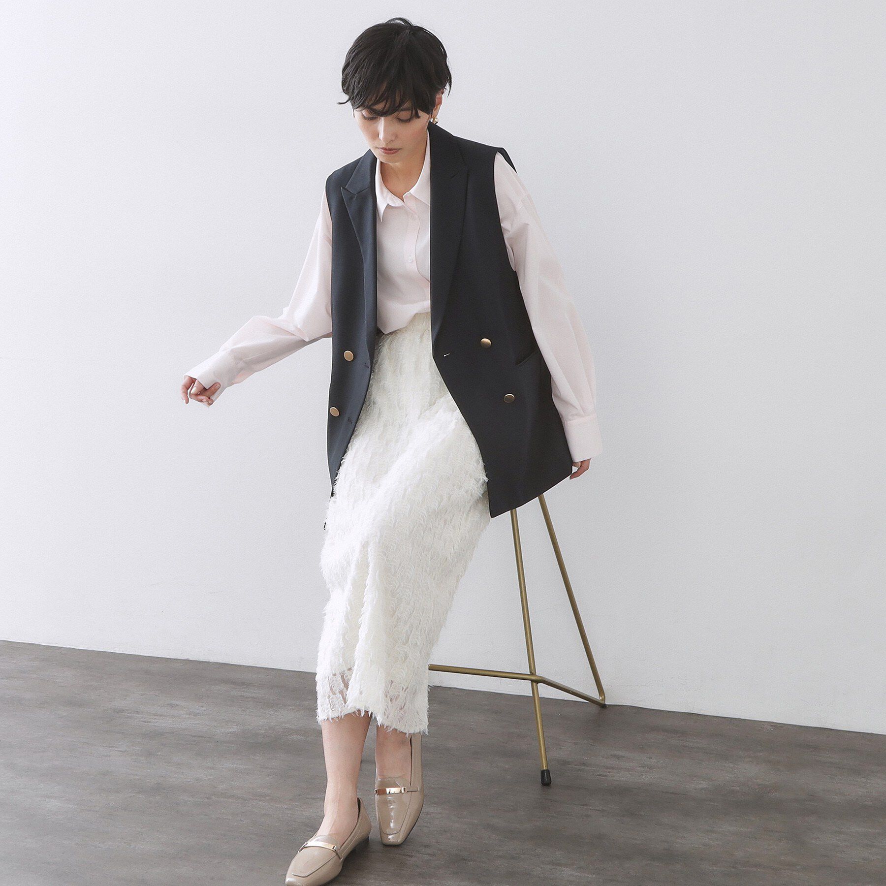 OPAQUE.CLIP「金ボタンダブルブレストテーラードジレ/セットアップ対応【洗える】《S～LL》」|ベスト・ジレ|