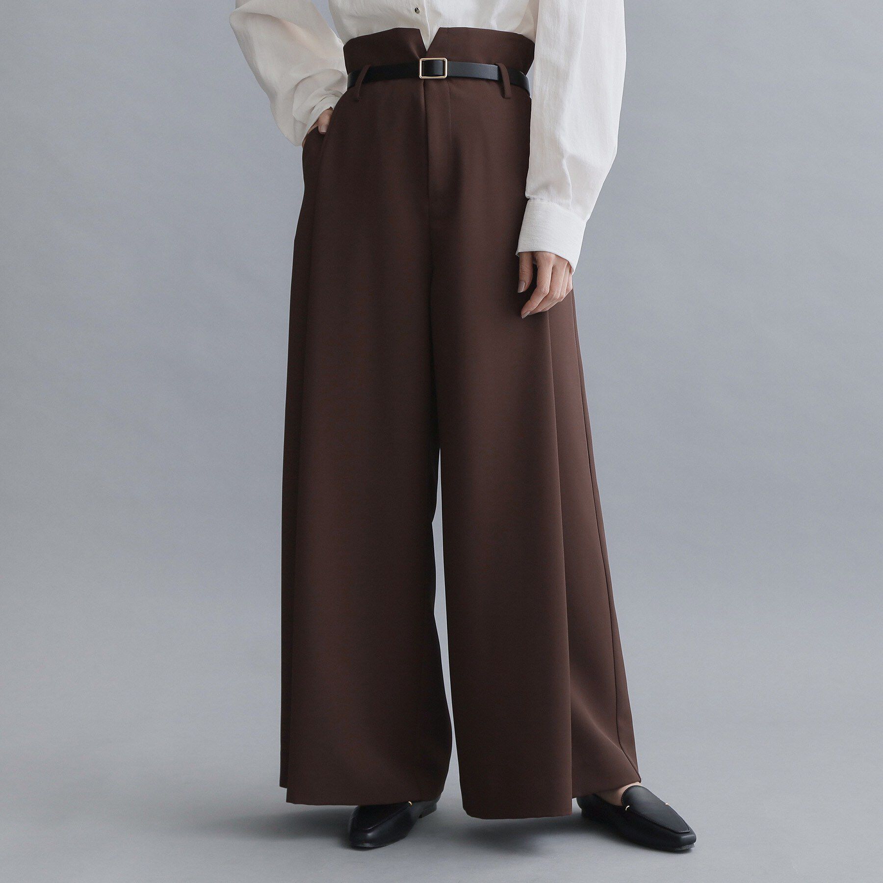 OPAQUE.CLIP「【es】ハイウエストタックワイドパンツ/セットアップ対応可【洗濯機OK】」|その他|ブラウン(044)