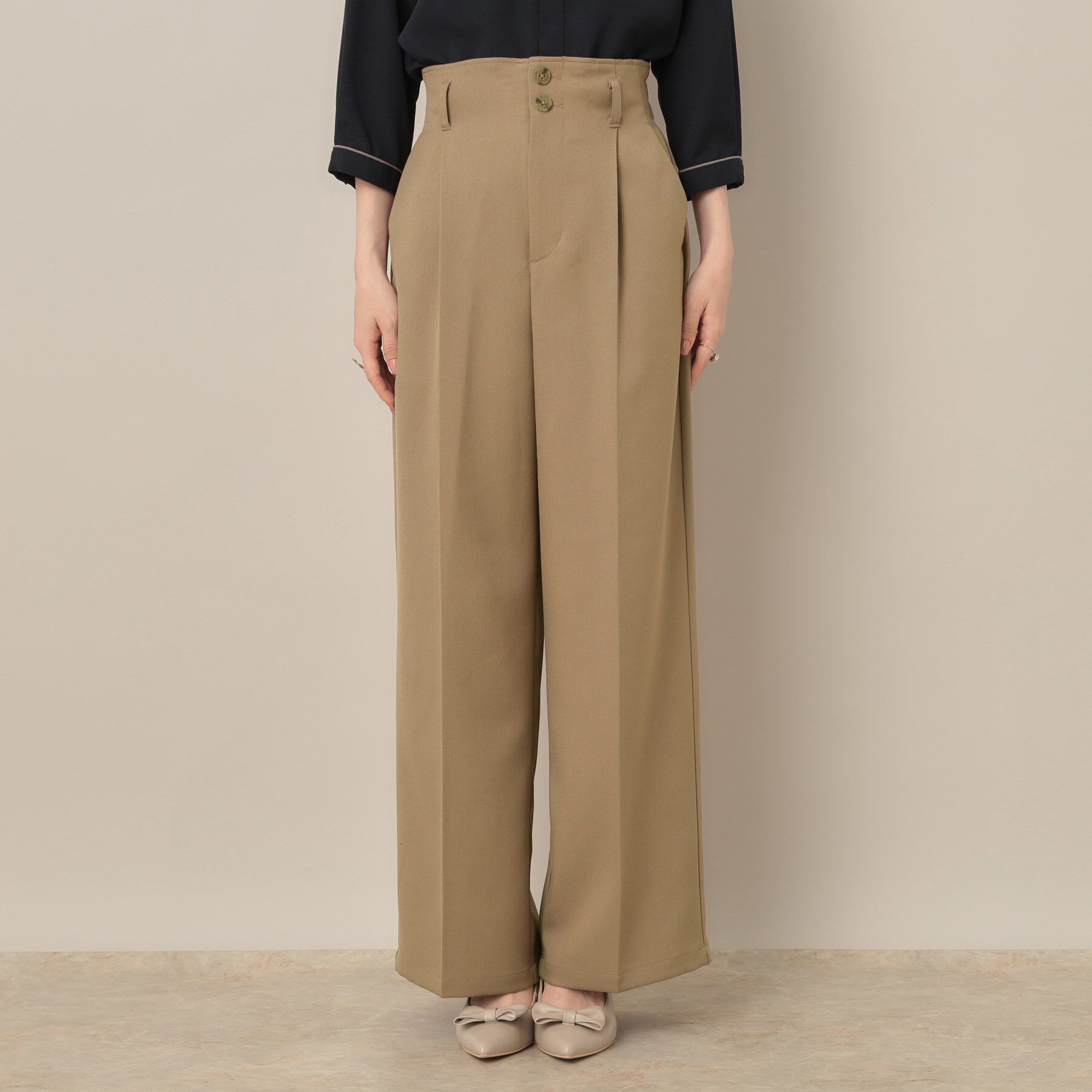 Couture broach「【帯電防止・通勤】ウエストリボン サスペンダー付きワイドパンツ」|その他|