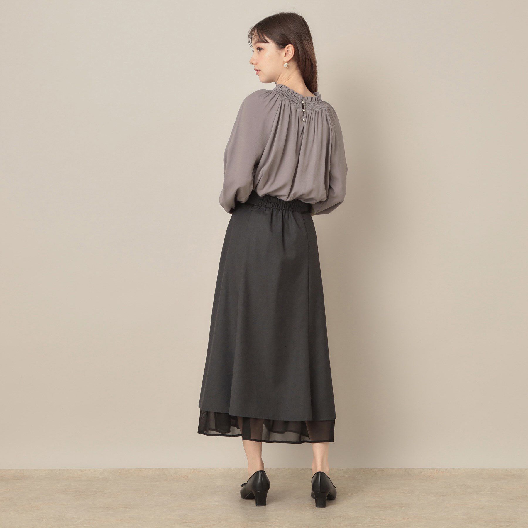 Couture broach「【きれいめ・通勤】RTピケ前後2WAYシャーリングブラウス」|シャツ・ブラウス|