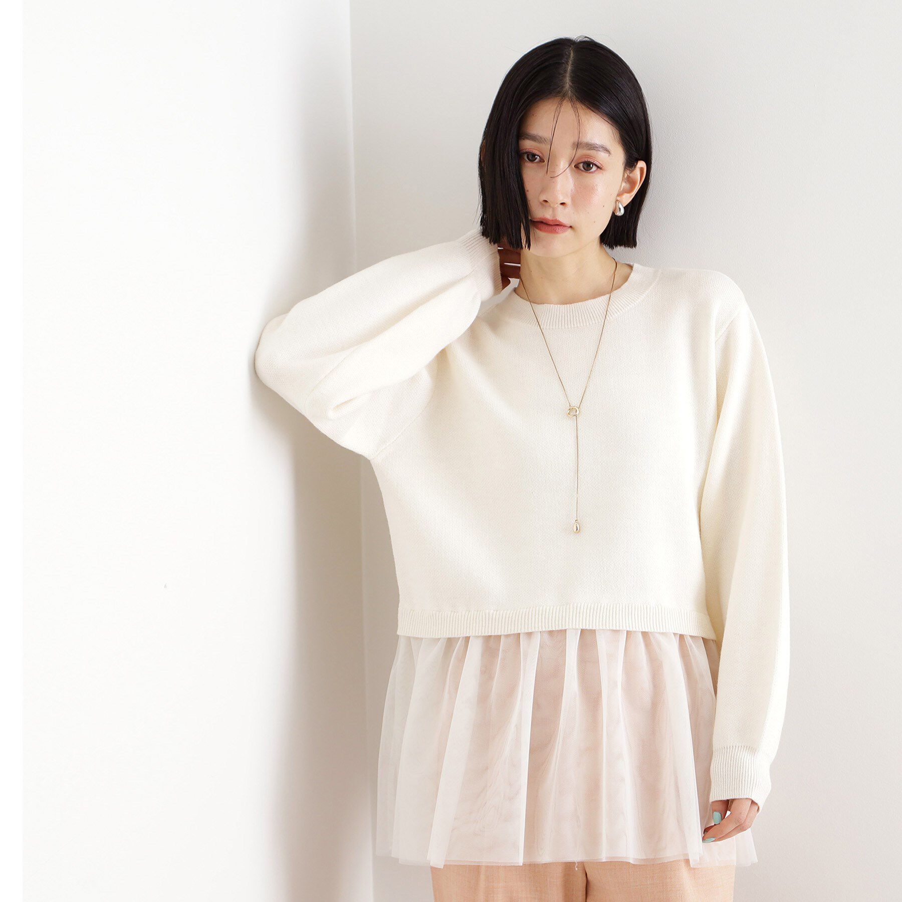 THE SHOP TK「裾チュールプルオーバー【洗える】」|ニット・セーター|