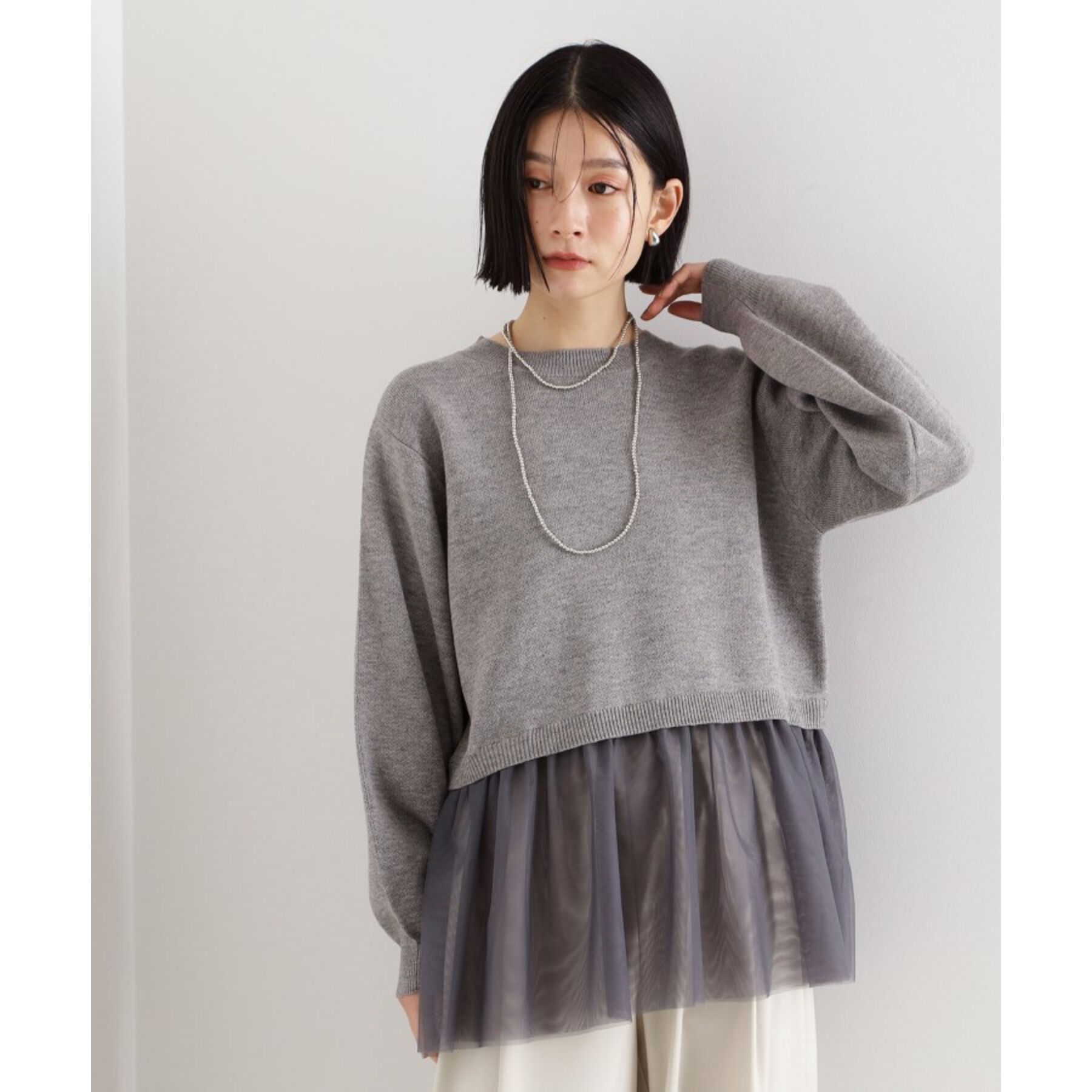 THE SHOP TK「裾チュールプルオーバー【洗える】」|ニット・セーター|