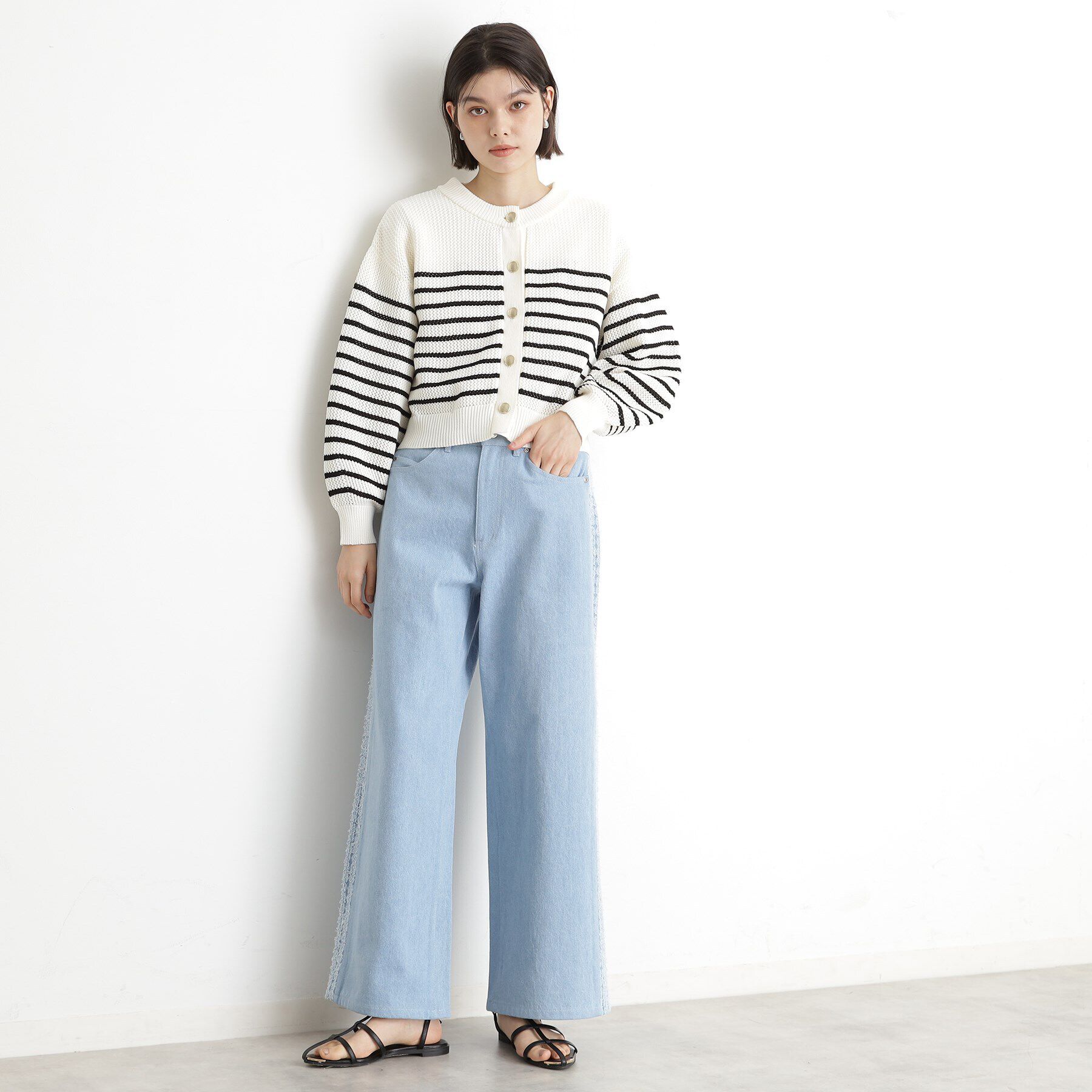 THE SHOP TK「布帛ドッキングメッシュカーデ」|カーディガン|