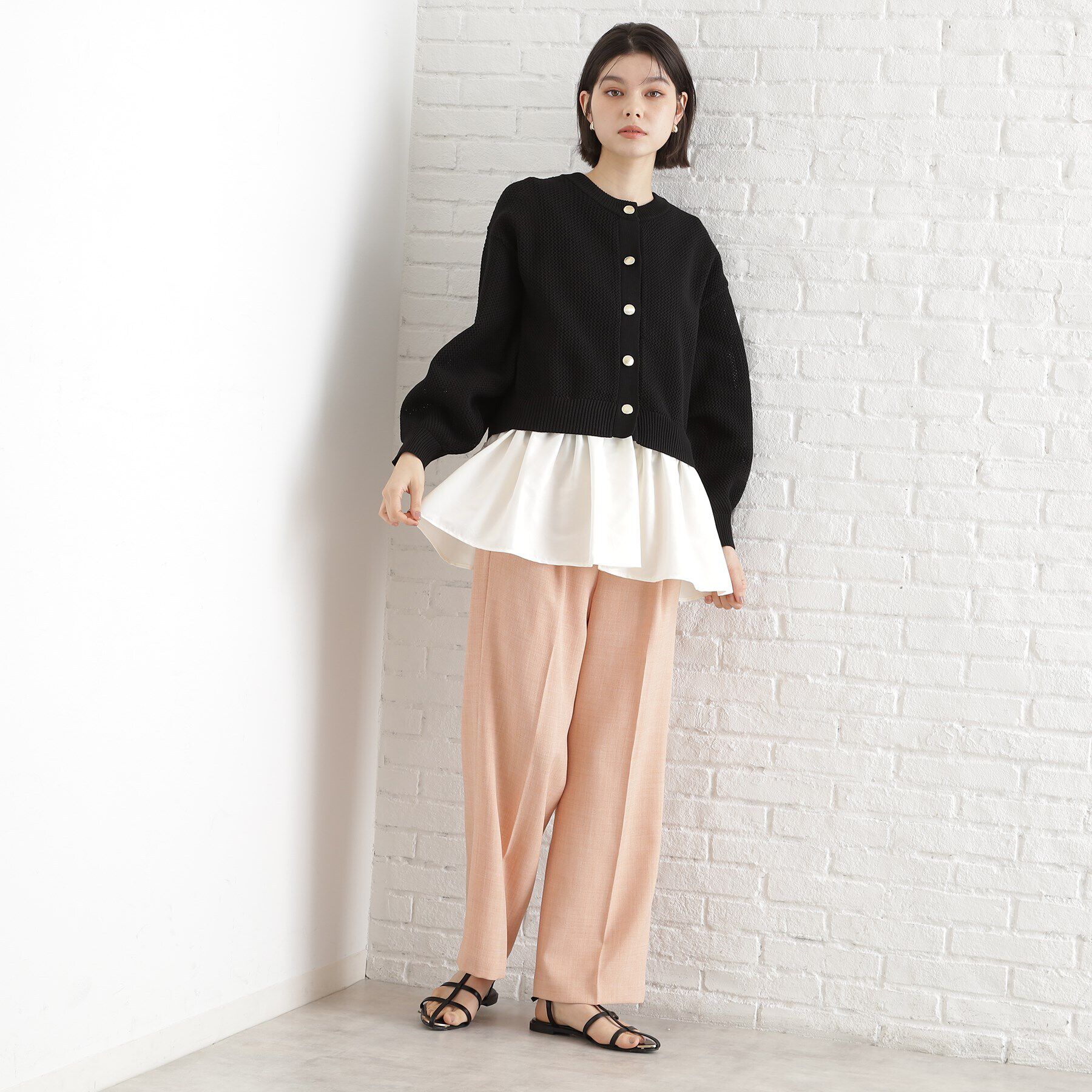 THE SHOP TK「布帛ドッキングメッシュカーデ」|カーディガン|