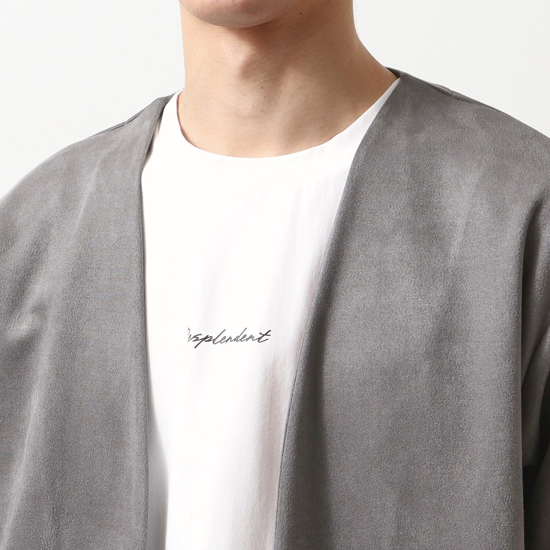 THE SHOP TK「フェイクスウェードアンサンブルカーディガン【五分袖カーディガン＋半袖Tシャツセットアイテム】」|カーディガン|