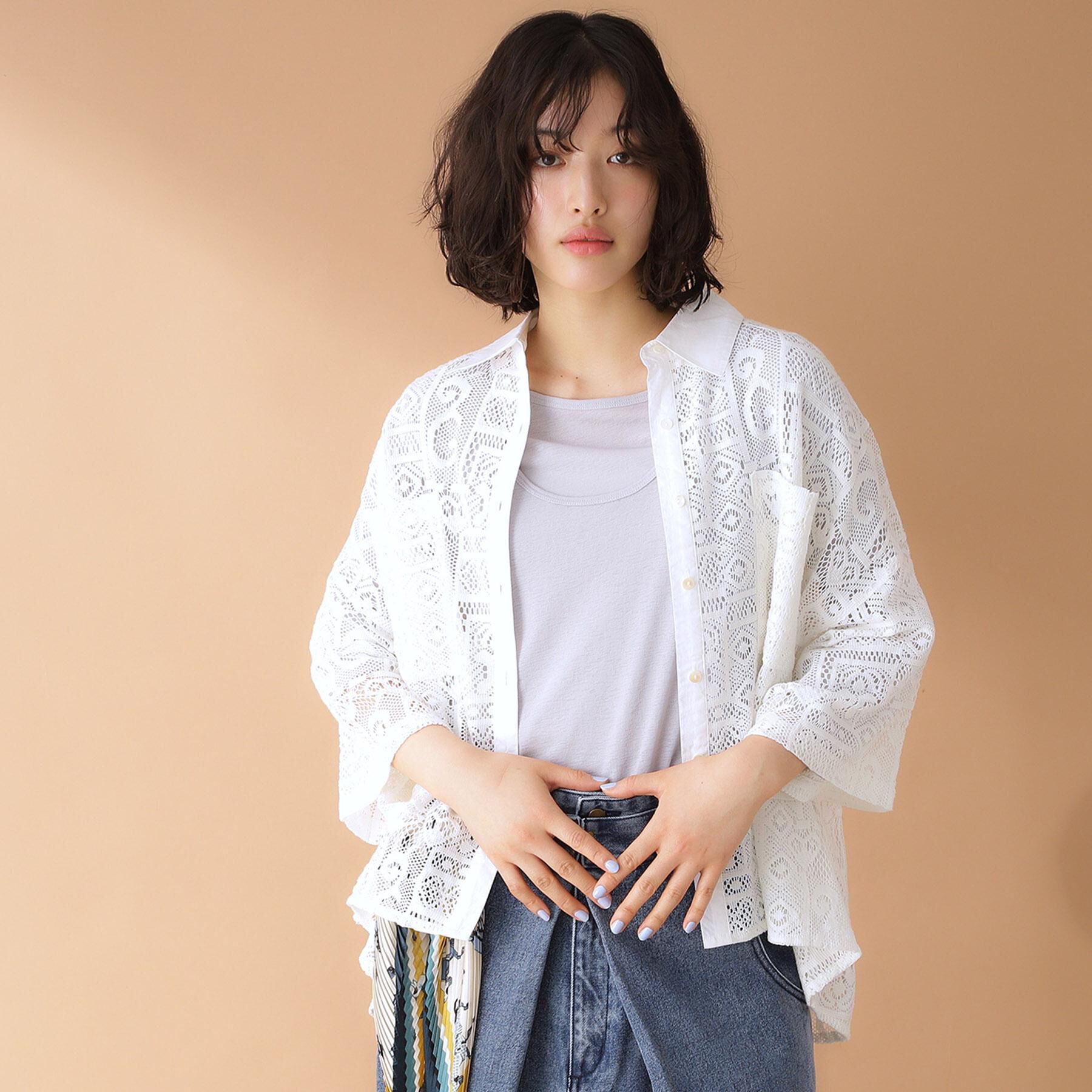 THE SHOP TK「総レースシャツ【洗える】」|シャツ・ブラウス|オフホワイト(003