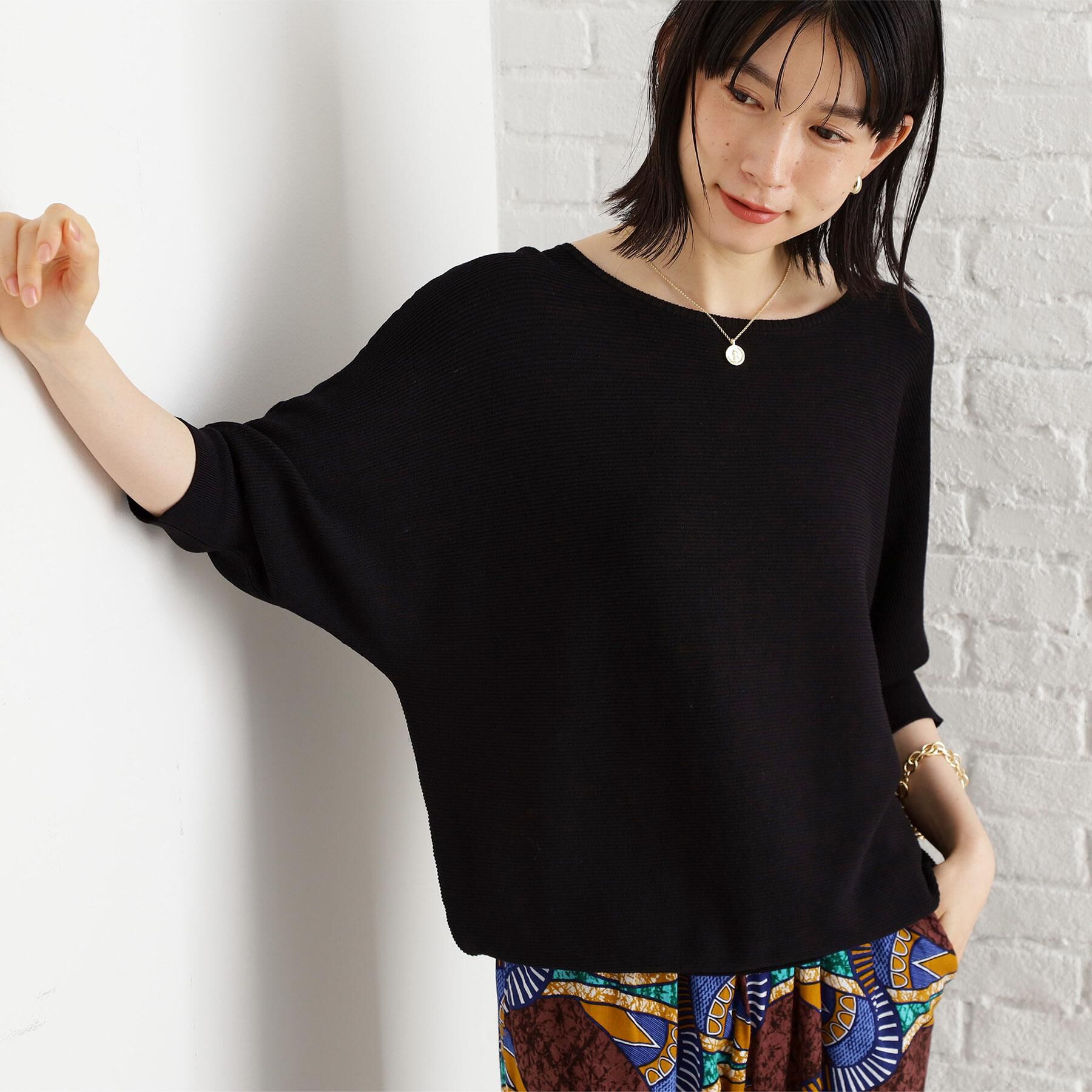 THE SHOP TK「6分袖ガータードルマンニット【エコベロ/洗濯機OK】」|ニット・セーター|