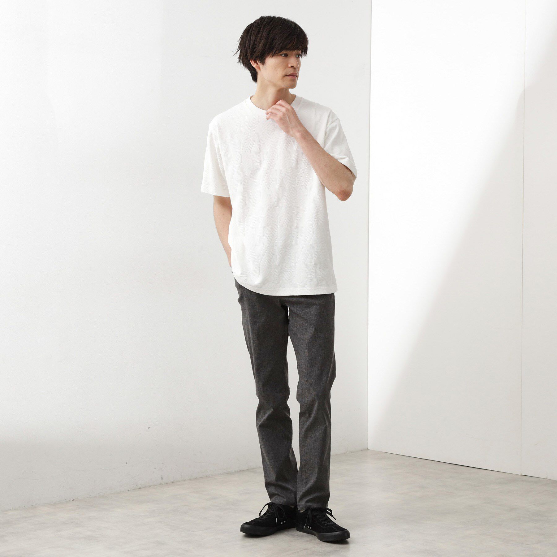 THE SHOP TK「パターンジャカード半袖Tシャツ【洗濯機OK】」|Tシャツ・カットソー|