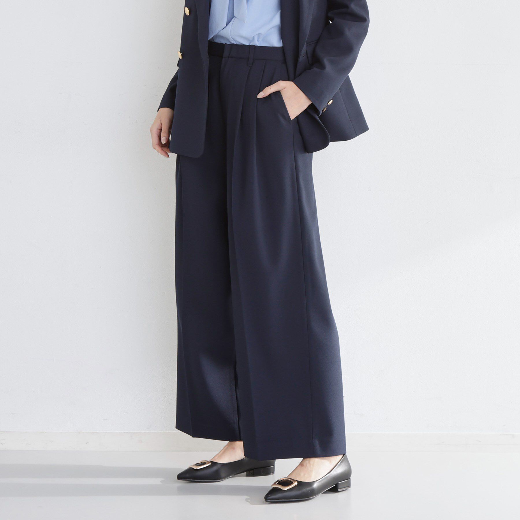 THE SHOP TK「【通勤・セレモニー】CAVIAN 2タックワイドパンツ/セットアップ可」|その他|ネイビー(094)