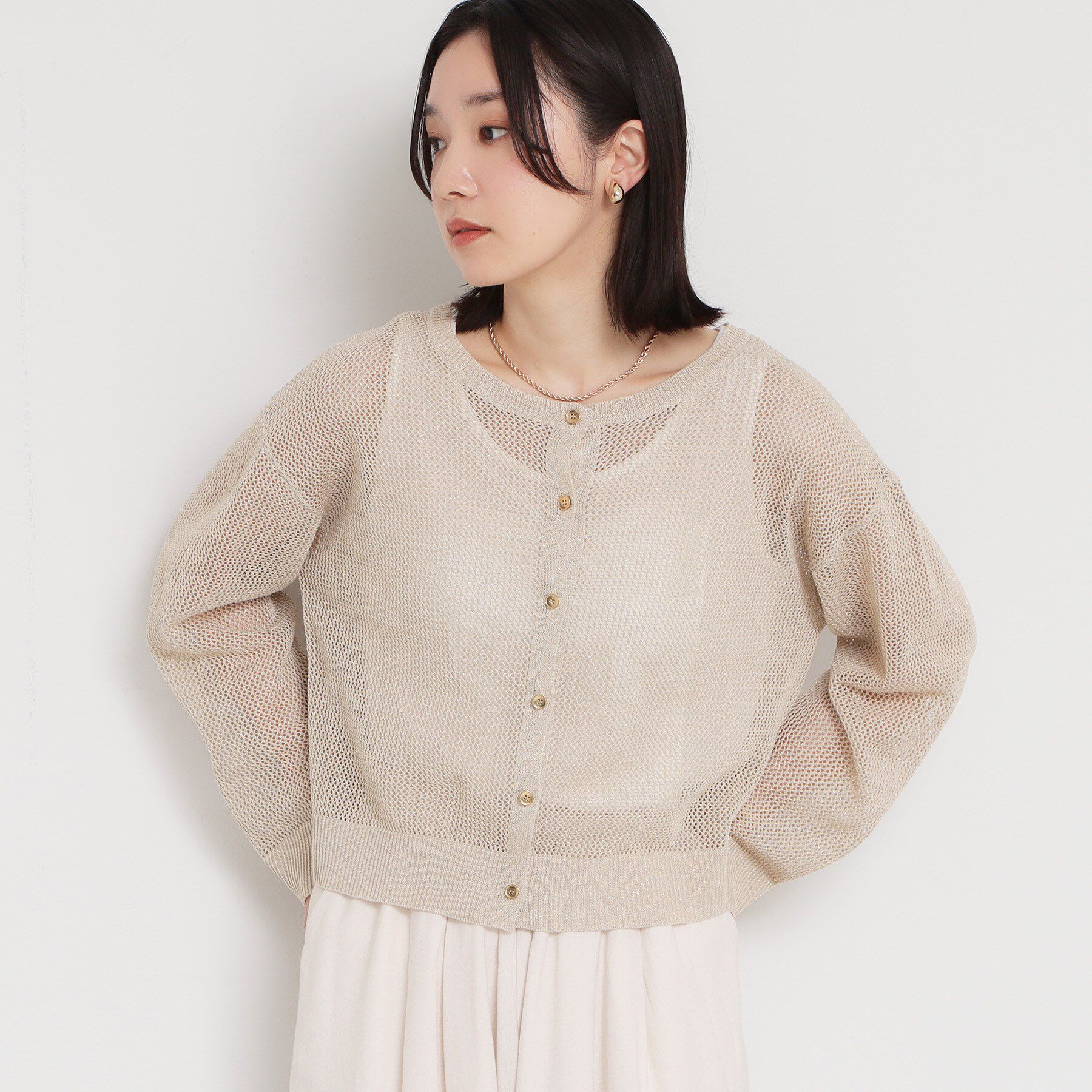 THE SHOP TK「前後2wayラメメッシュタンクセット」|ニット・セーター|ライトベージュ(05