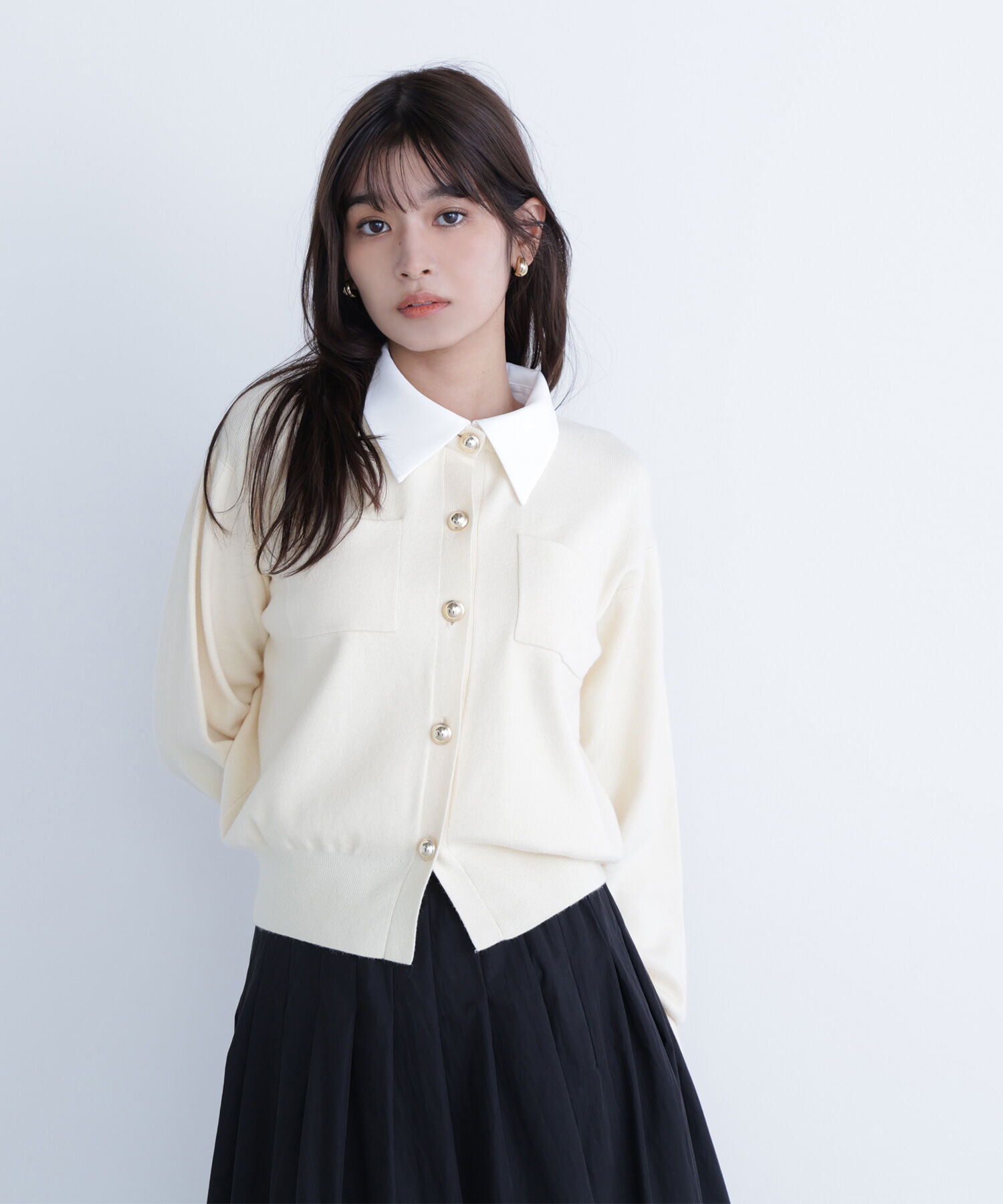  「2wayカラーニットジャケット」|ニット・セーター|オフホワイト1