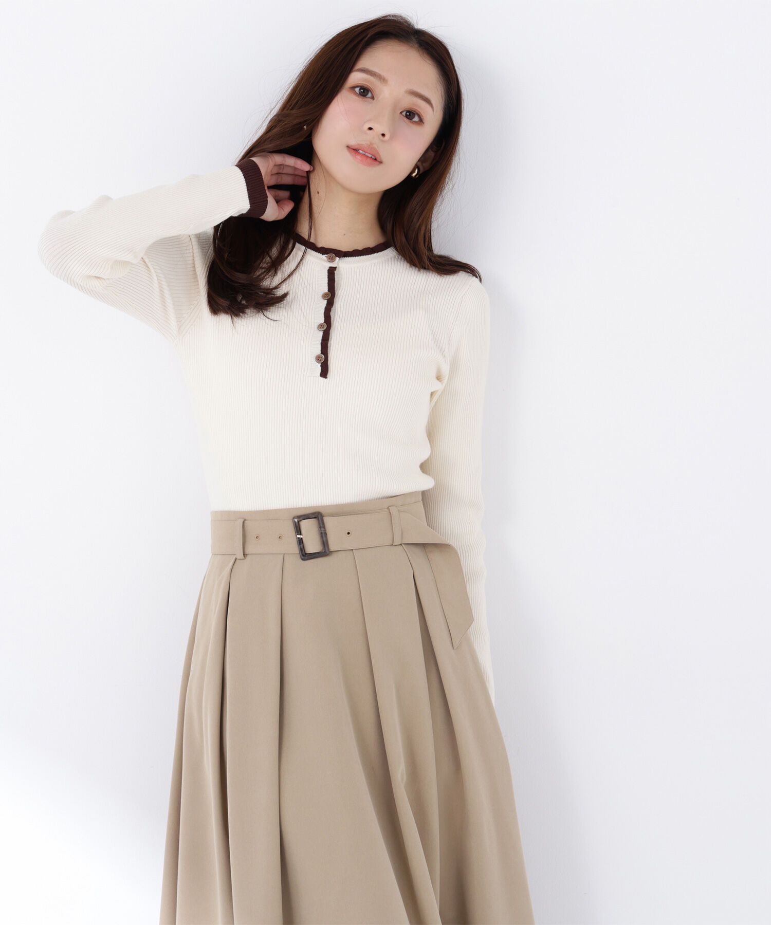  「バイカラーフリルトリムニット」|ニット・セーター|