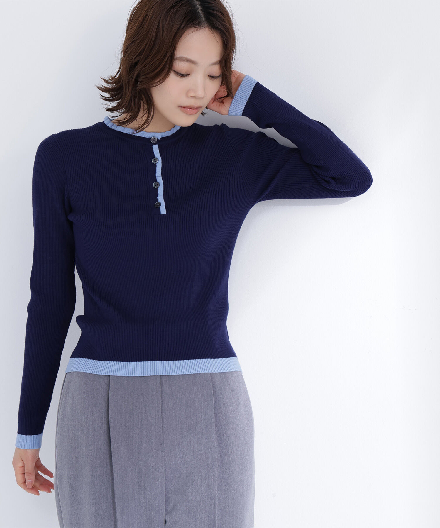  「バイカラーフリルトリムニット」|ニット・セーター|