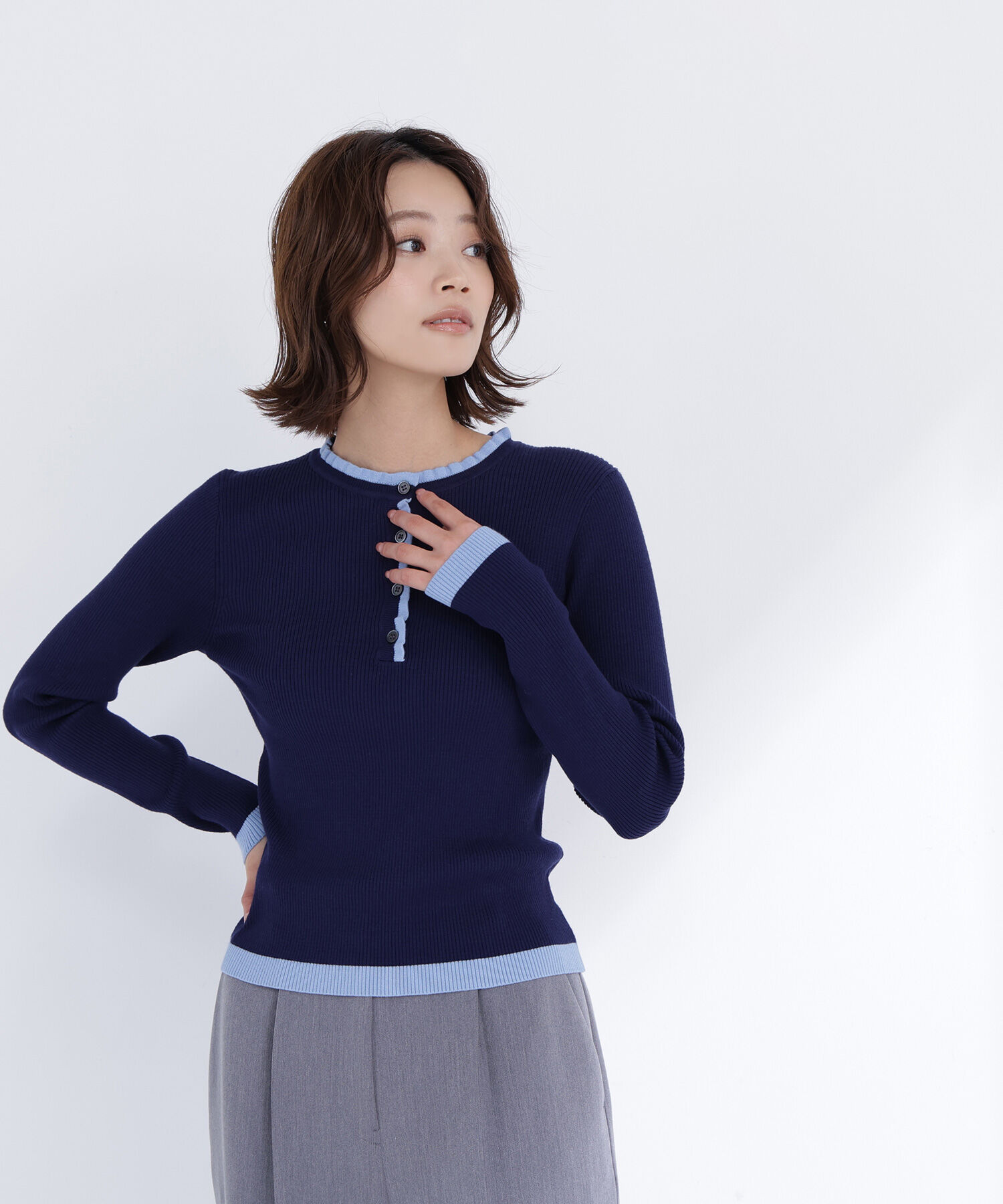  「バイカラーフリルトリムニット」|ニット・セーター|