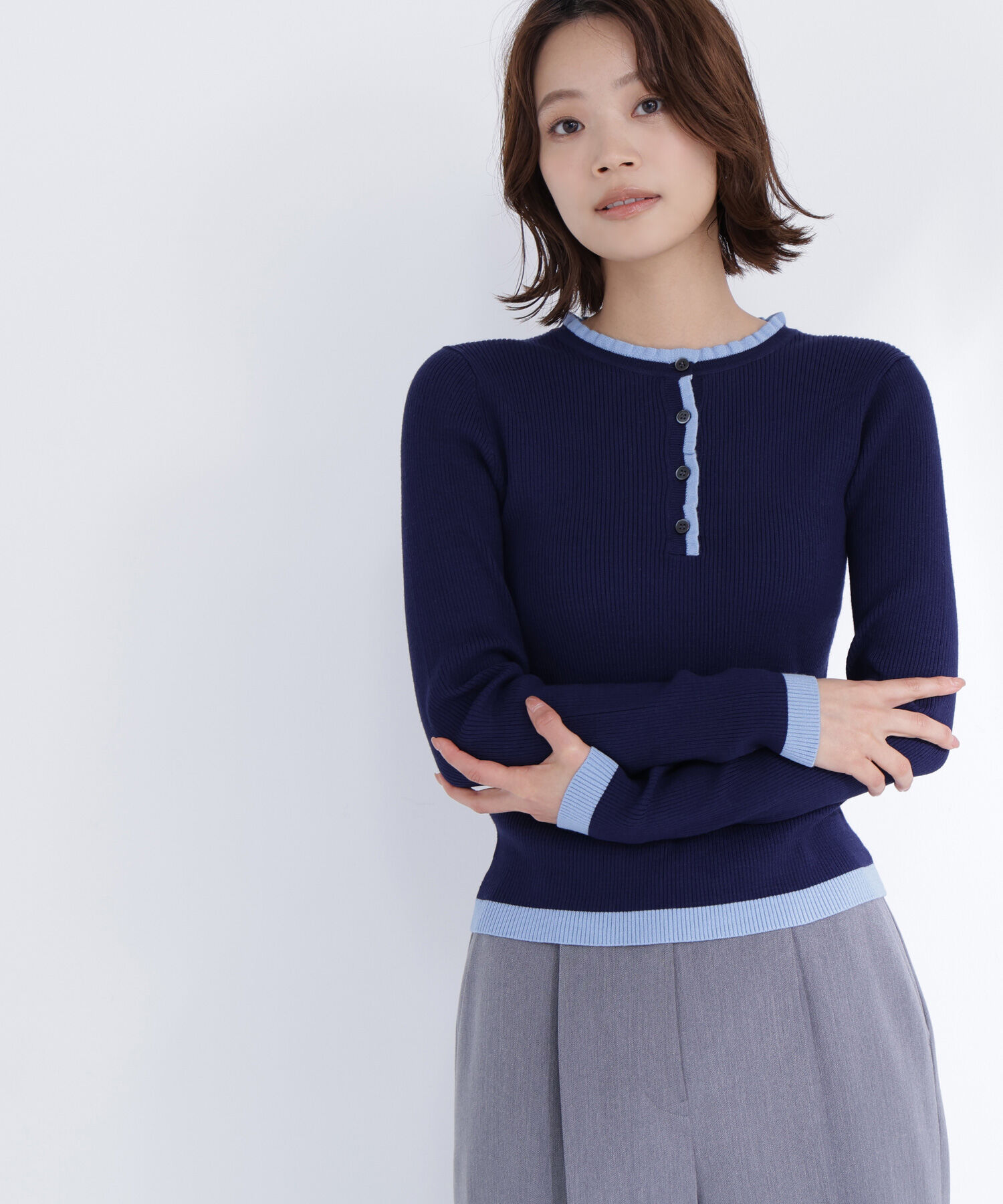  「バイカラーフリルトリムニット」|ニット・セーター|