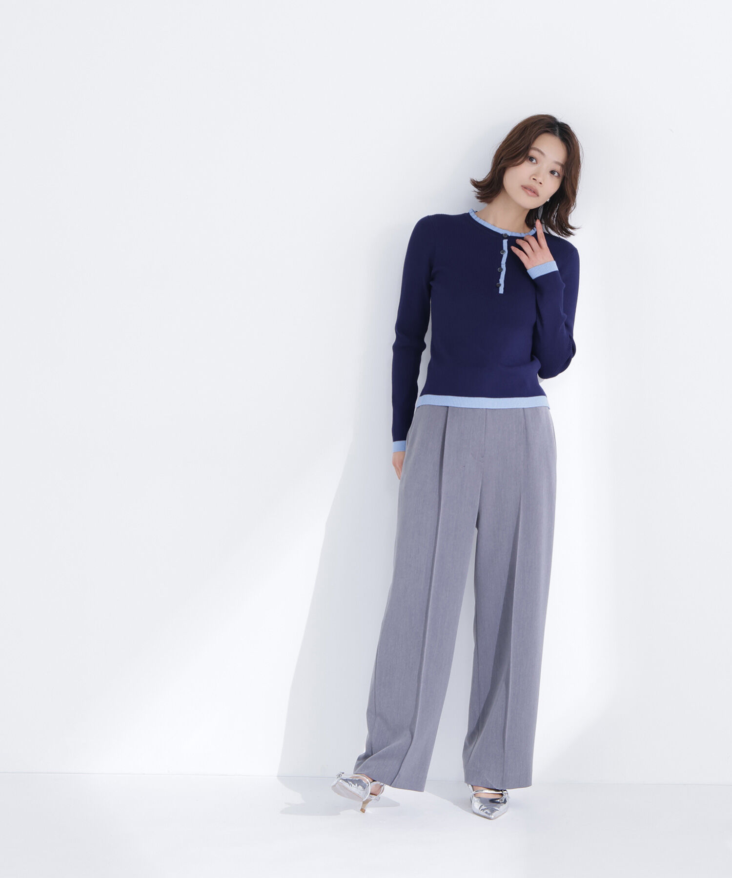  「バイカラーフリルトリムニット」|ニット・セーター|