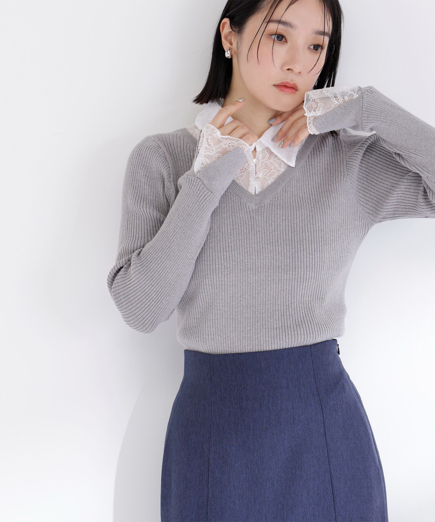  「レースカラードッキングニット」|ニット・セーター|