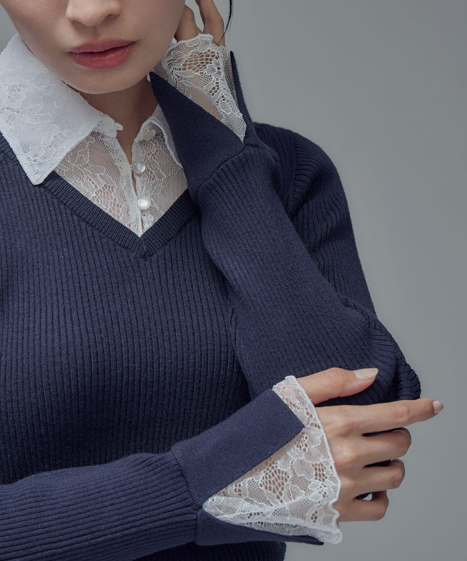  「レースカラードッキングニット」|ニット・セーター|