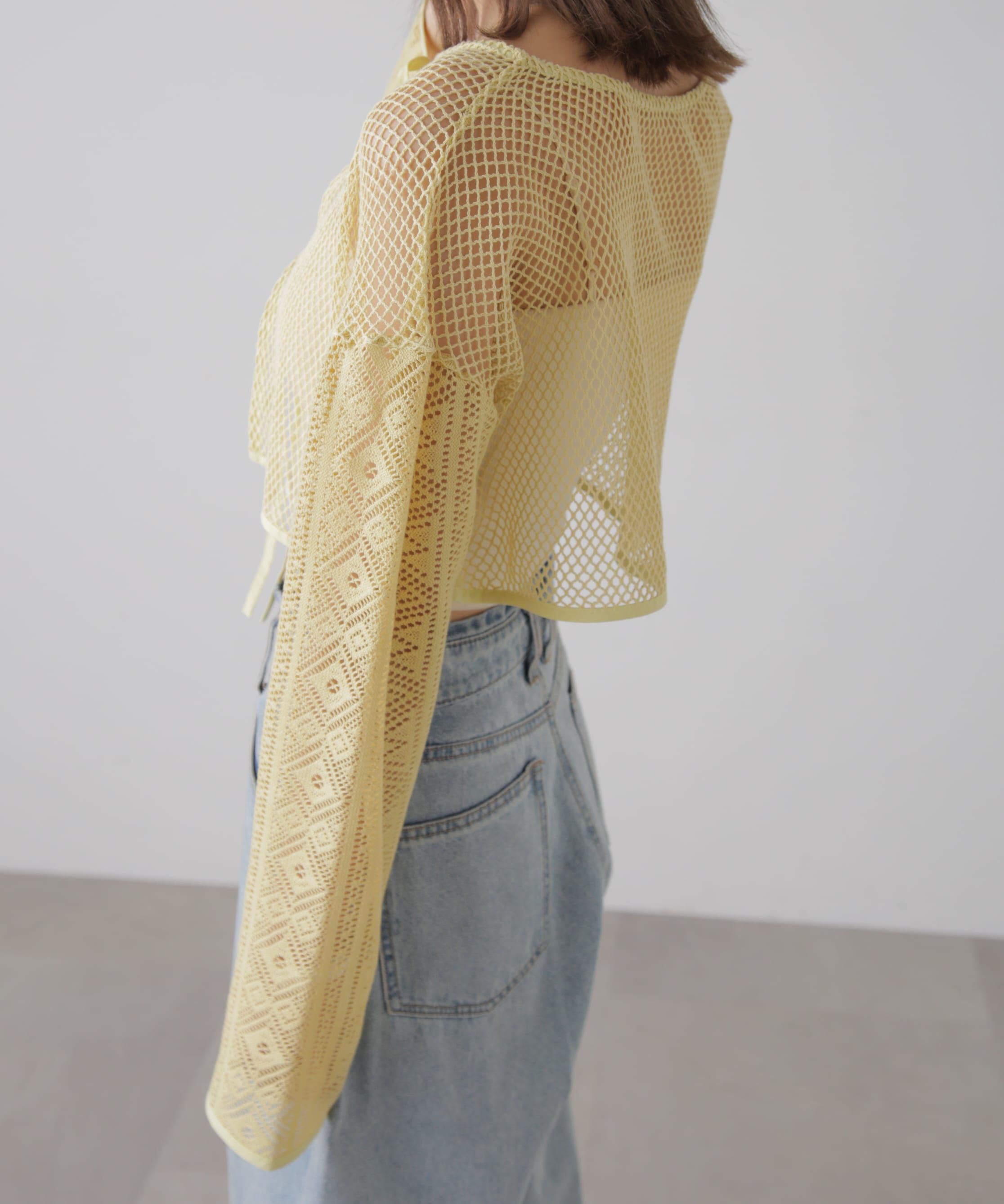  「前後2wayダブルリボンメッシュカーディガン」|シャツ・ブラウス|