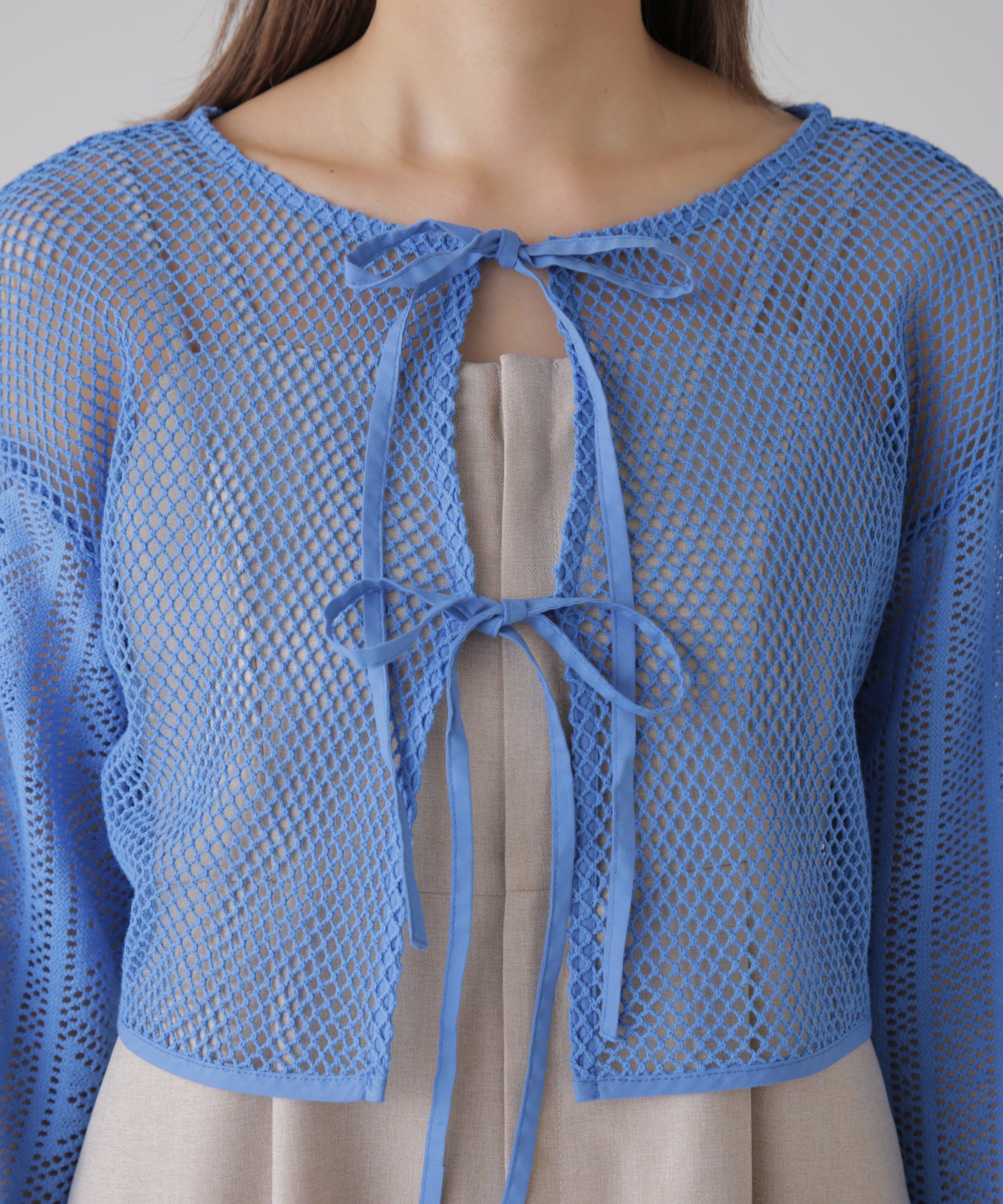  「前後2wayダブルリボンメッシュカーディガン」|シャツ・ブラウス|