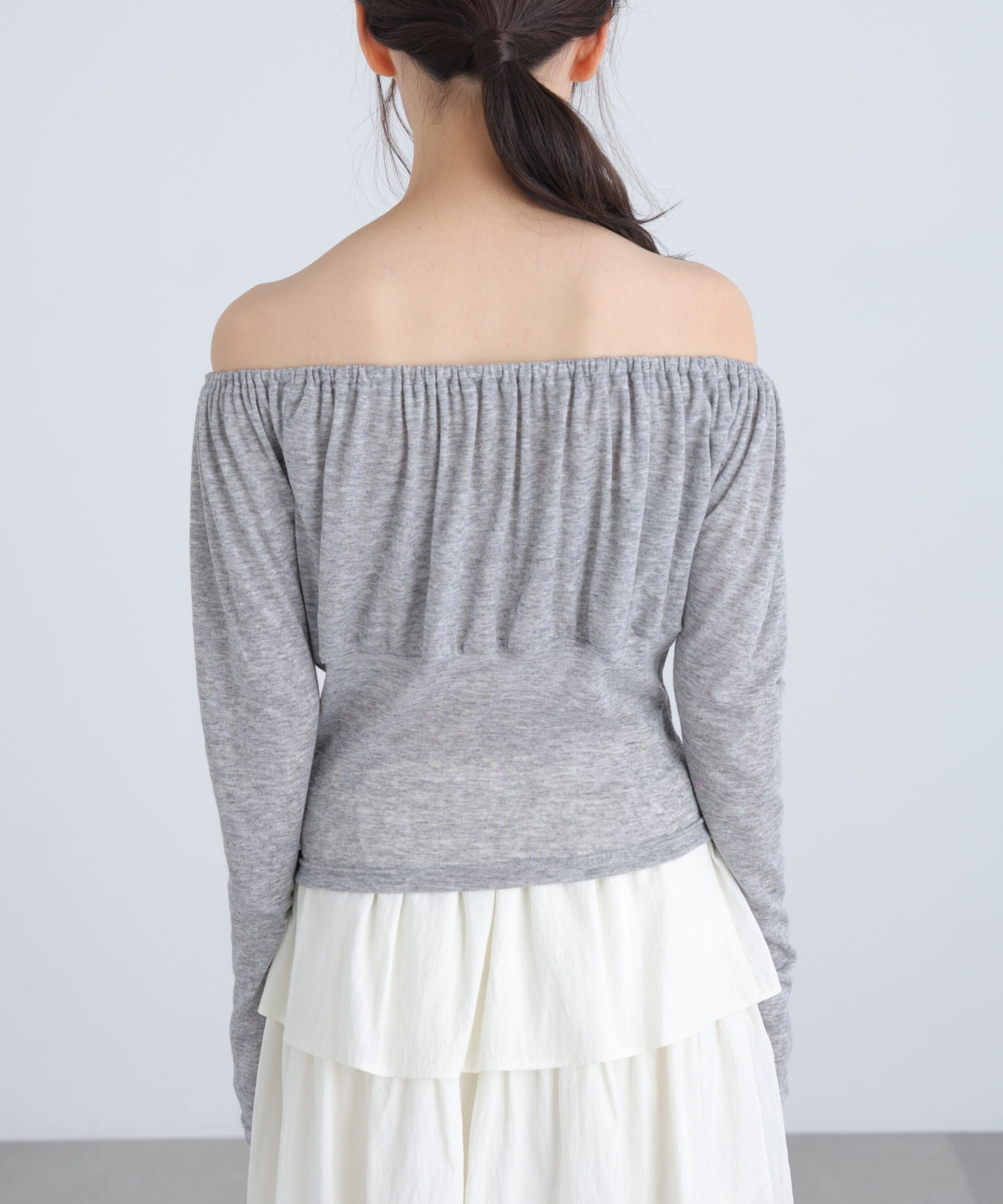  「オフショルシアーギャザーカットソー」|Tシャツ・カットソー|