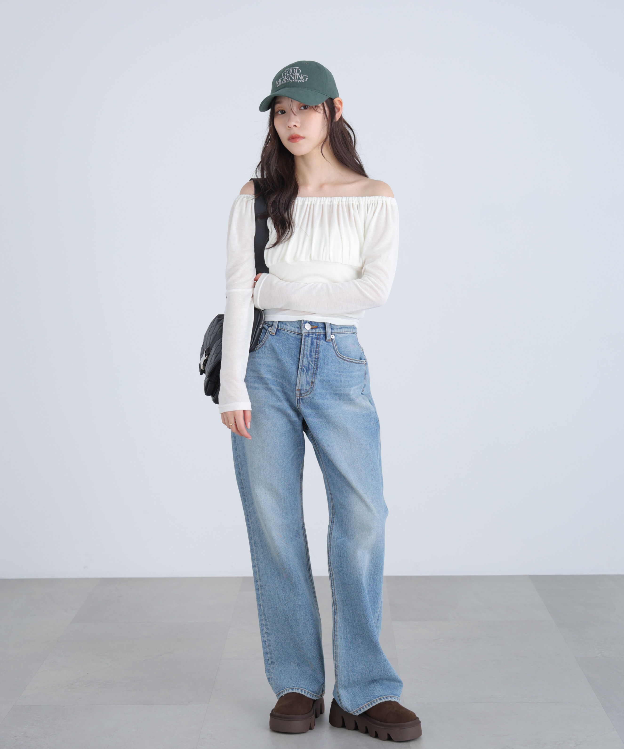  「オフショルシアーギャザーカットソー」|Tシャツ・カットソー|