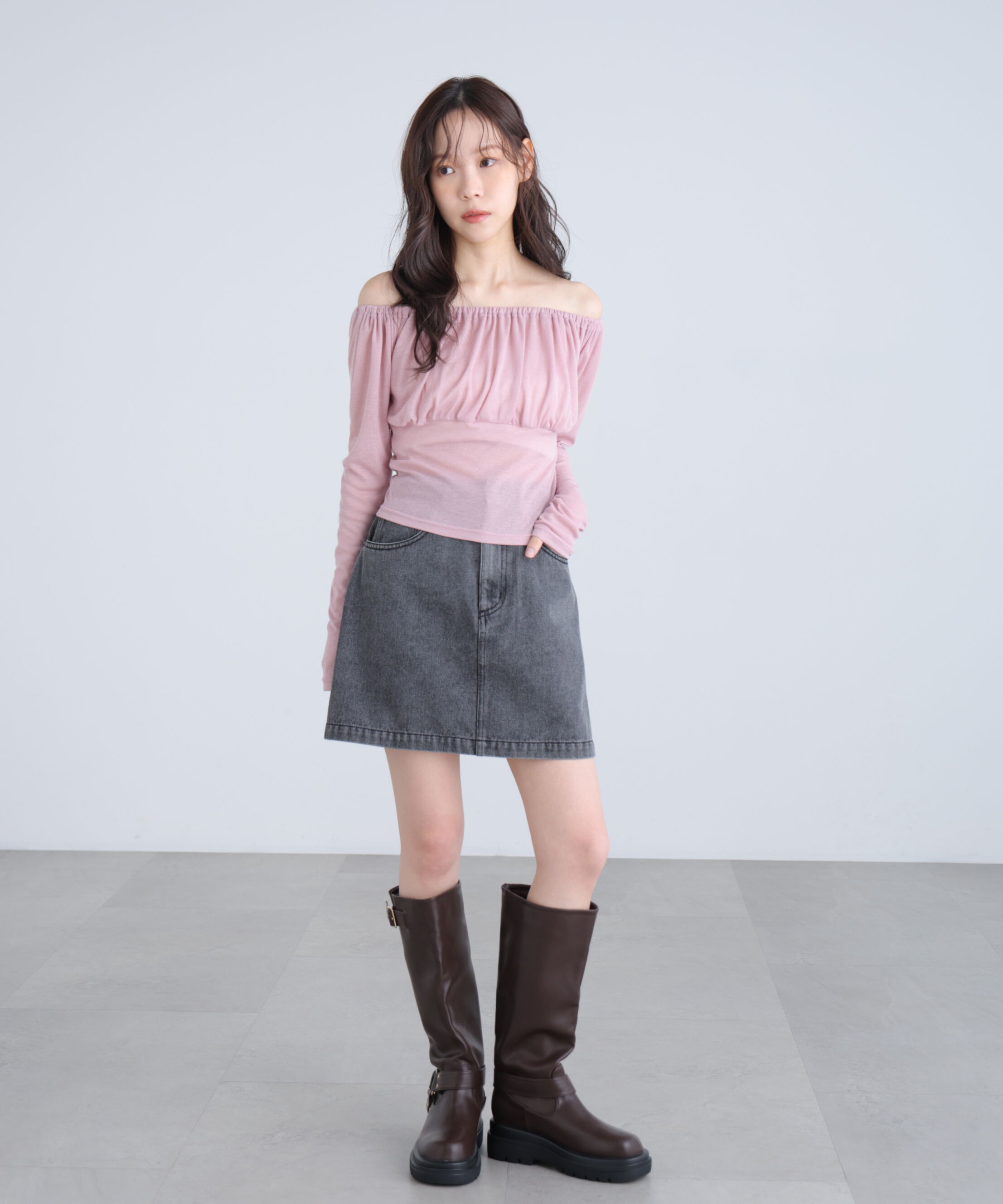  「オフショルシアーギャザーカットソー」|Tシャツ・カットソー|