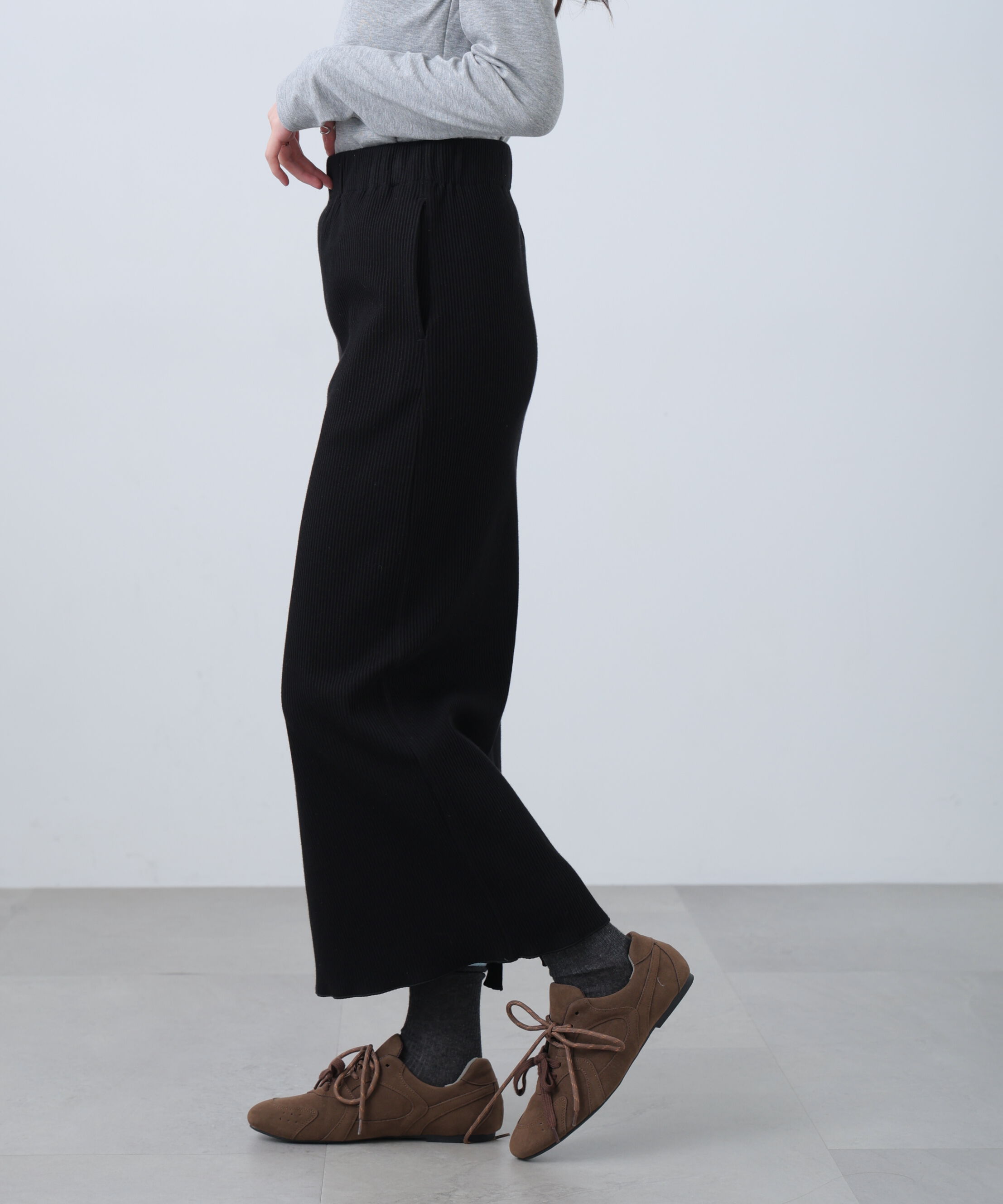  「[低身長サイズ/Sシリーズ]リブナローカットソースカート」|スカート|