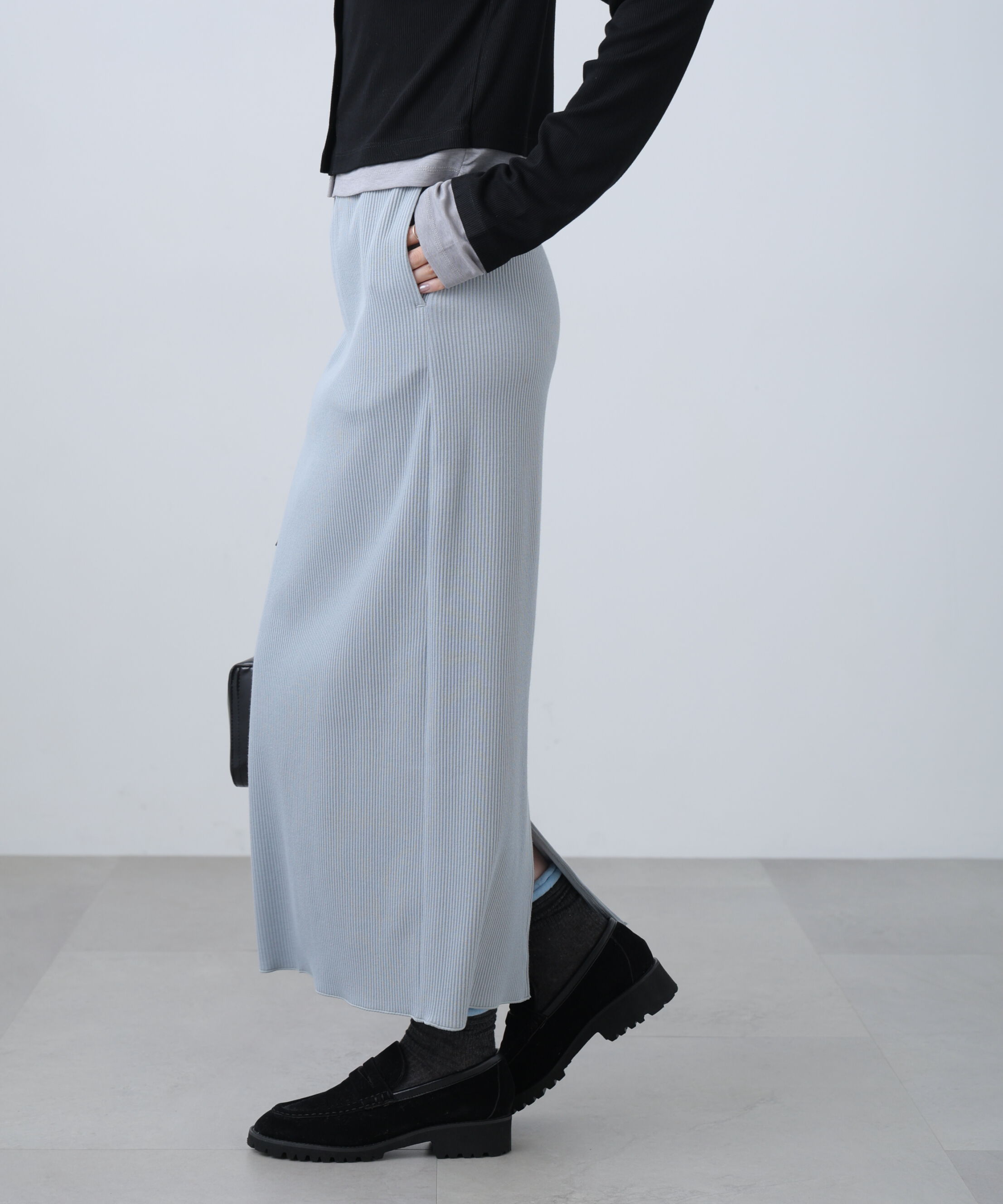  「[低身長サイズ/Sシリーズ]リブナローカットソースカート」|スカート|