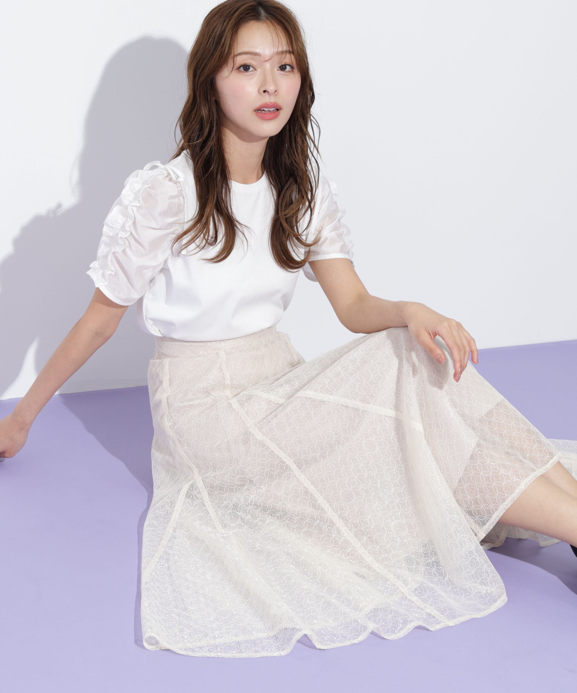  「シャイニーレースフレアスカート」|スカート|エクリュ&times;ベー