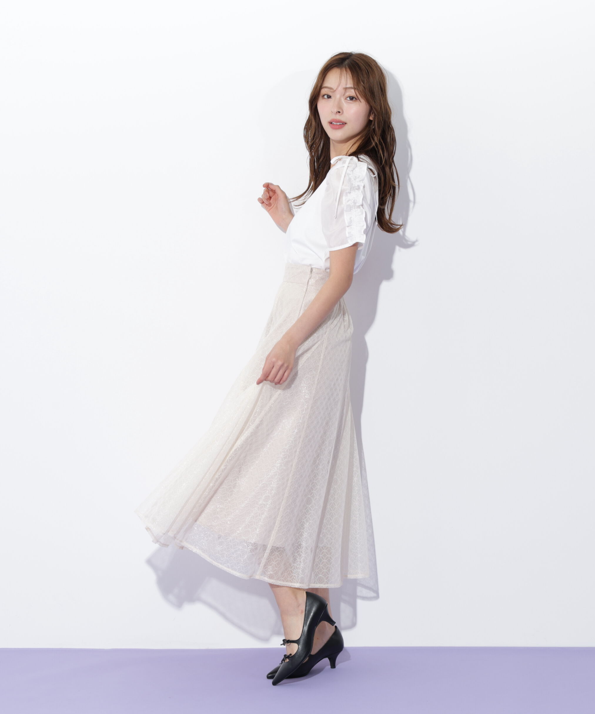  「シャイニーレースフレアスカート」|スカート|