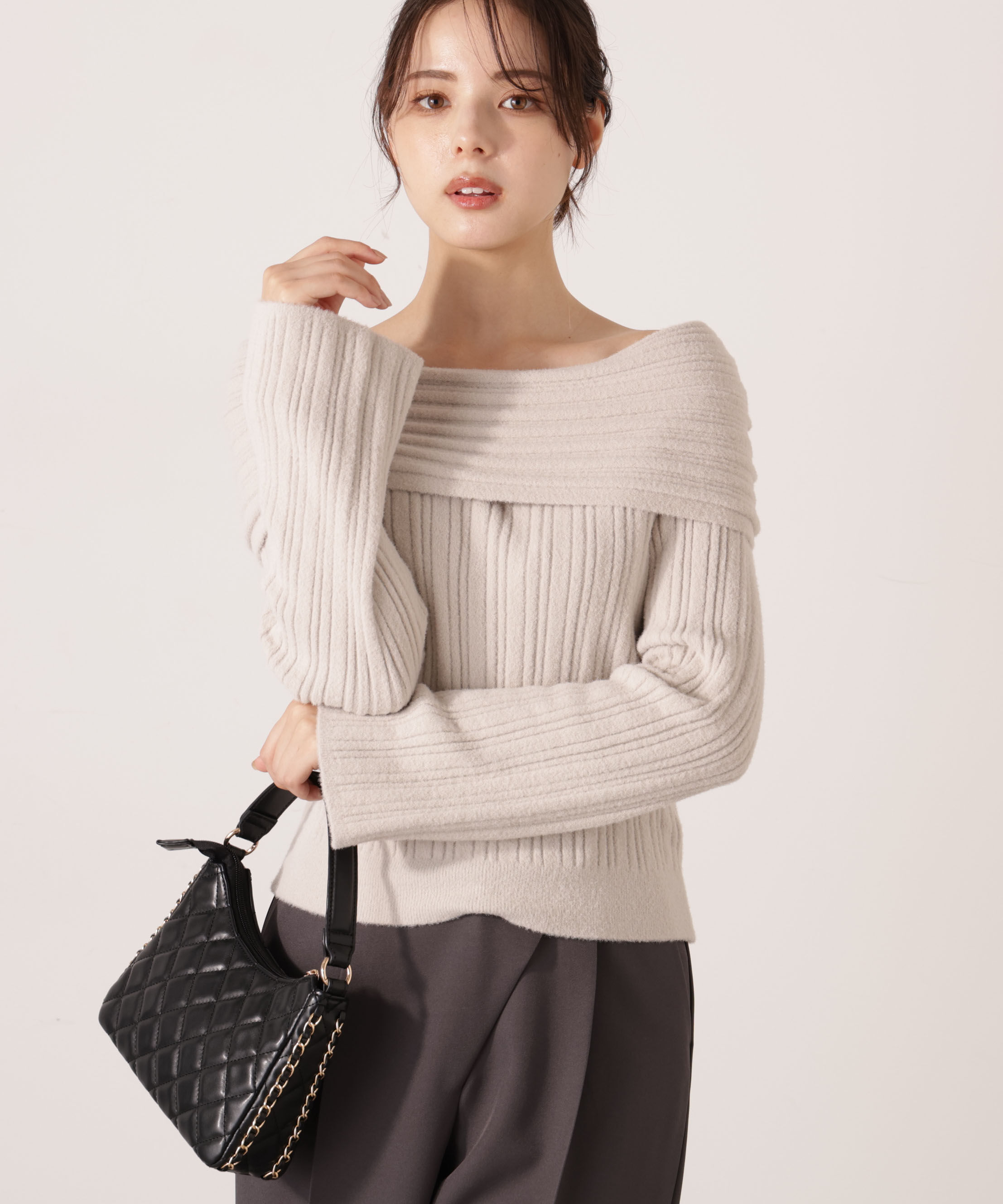 PROPORTION BODY DRESSING「ランダムリブオフショルニット 25AW」|ニット・セーター|