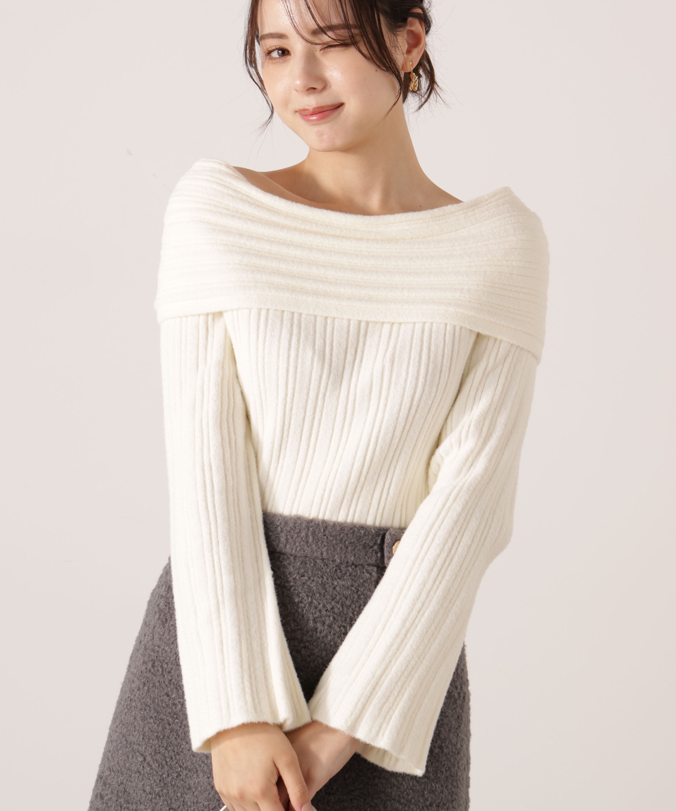 PROPORTION BODY DRESSING「ランダムリブオフショルニット 25AW」|ニット・セーター|