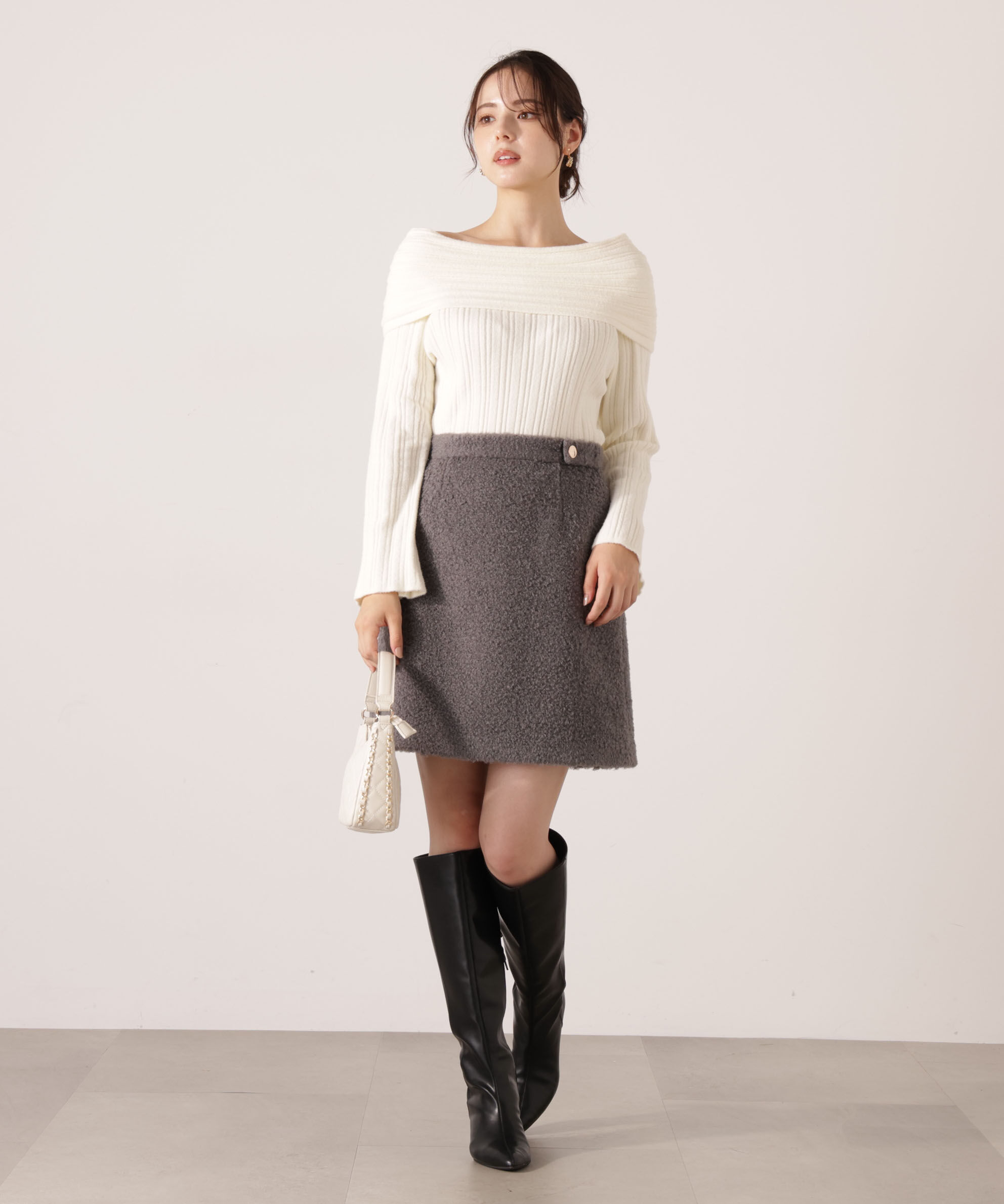 PROPORTION BODY DRESSING「ランダムリブオフショルニット 25AW」|ニット・セーター|