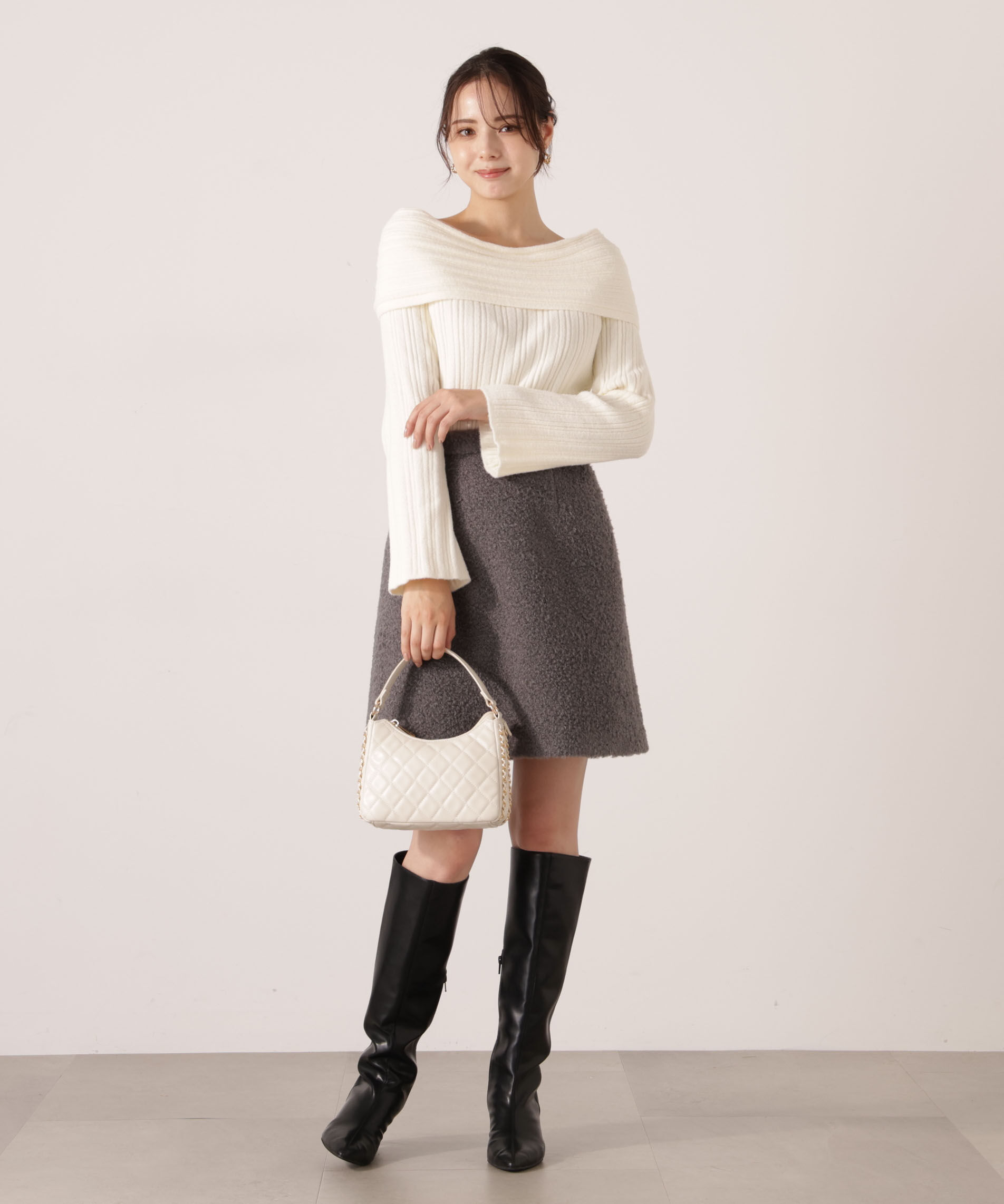 PROPORTION BODY DRESSING「ランダムリブオフショルニット 25AW」|ニット・セーター|