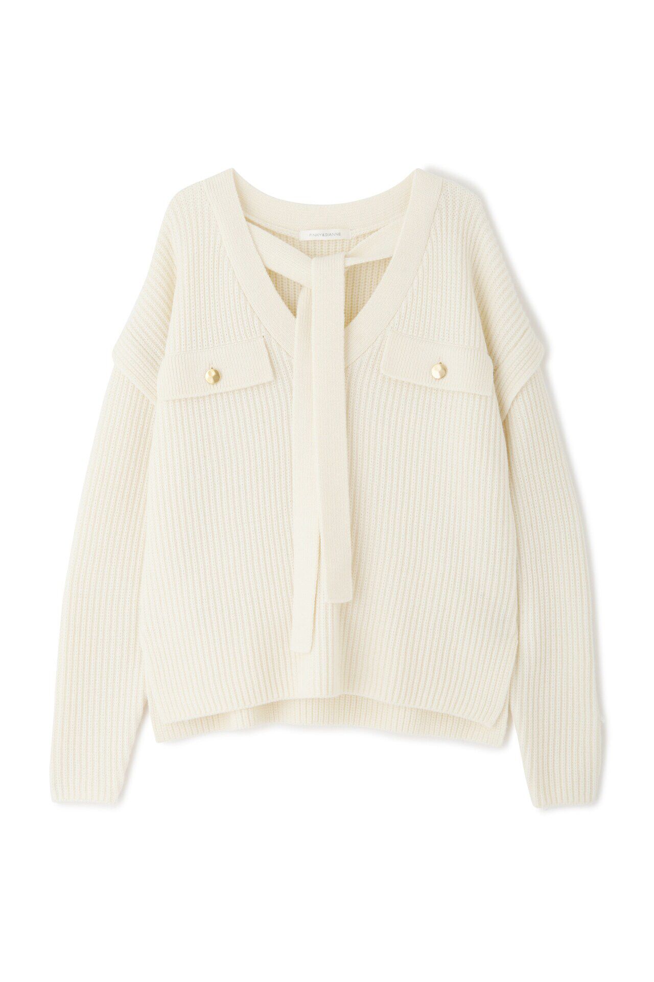  「◆片畦ボウタイミドルゲージニットプルオーバー」|ニット・セーター|