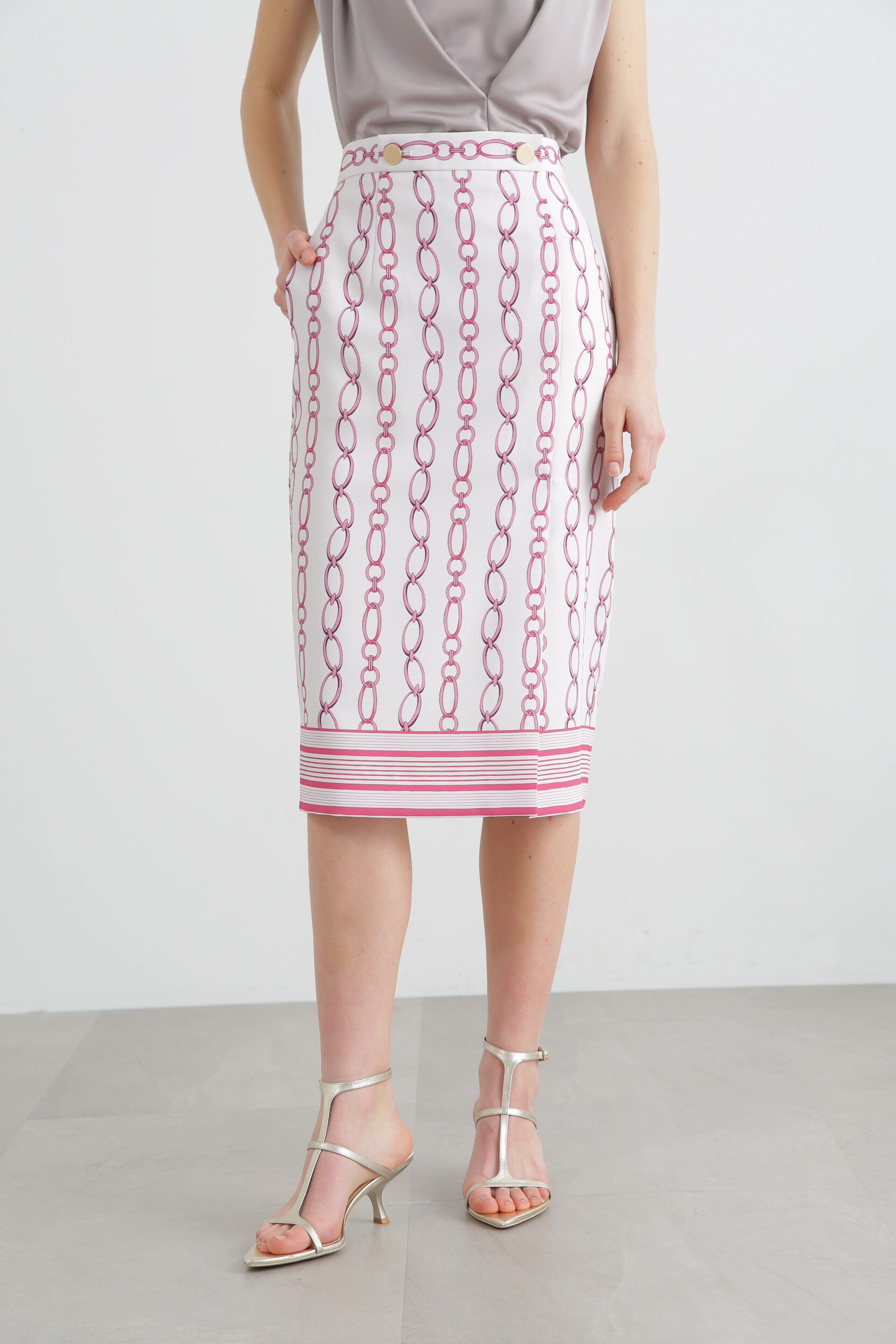  「◆チェーンプリントタイトスカート」|スカート|ピンク系1