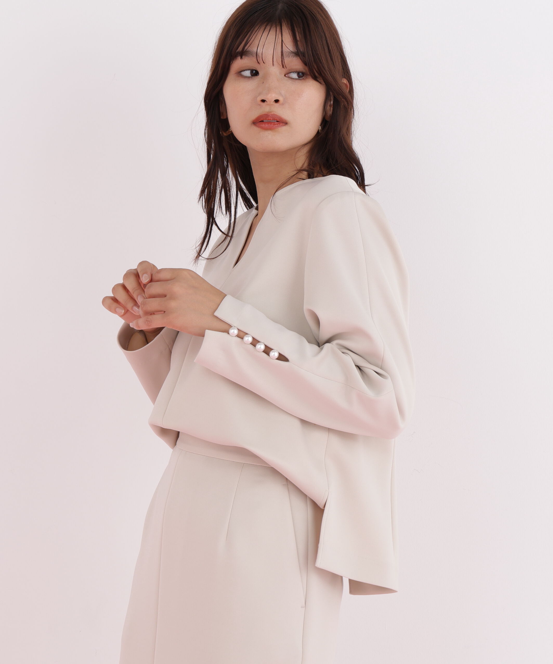  「パールビーズスリーブジャージトップス」|シャツ・ブラウス|