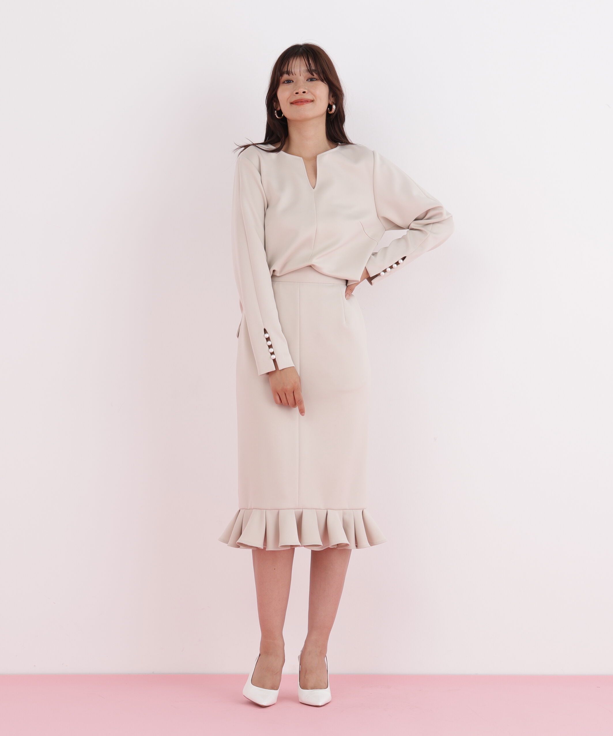  「パールビーズスリーブジャージトップス」|シャツ・ブラウス|