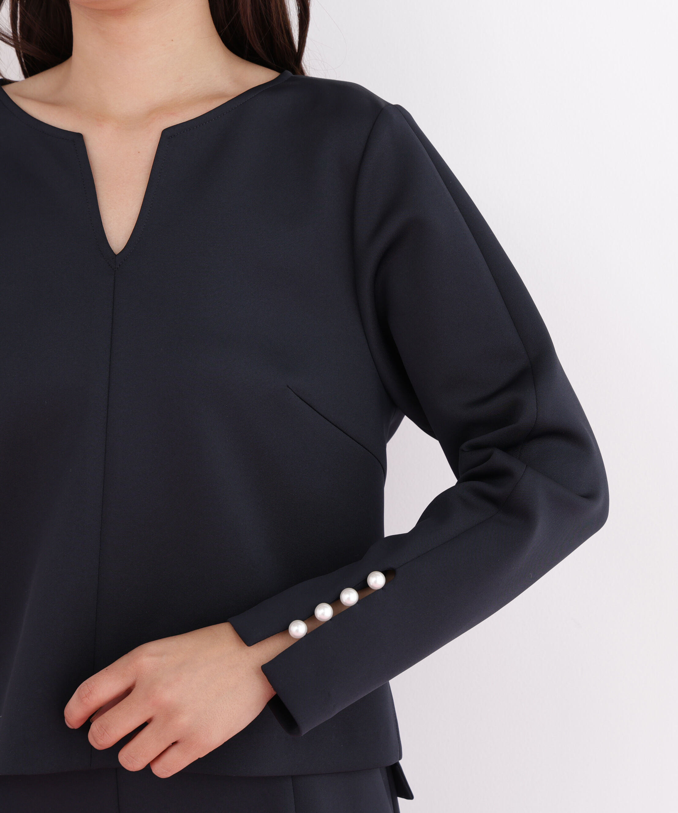  「パールビーズスリーブジャージトップス」|シャツ・ブラウス|