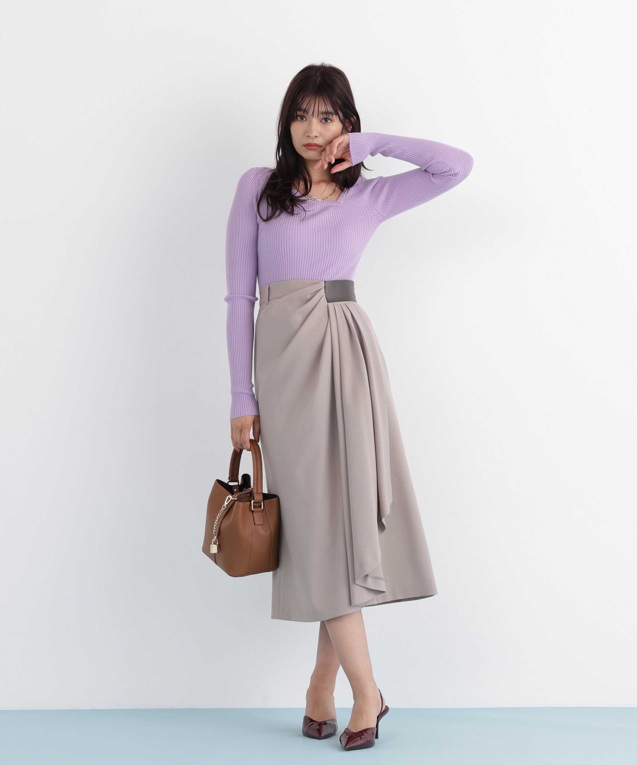  「サイドパッチタックスカート」|スカート|