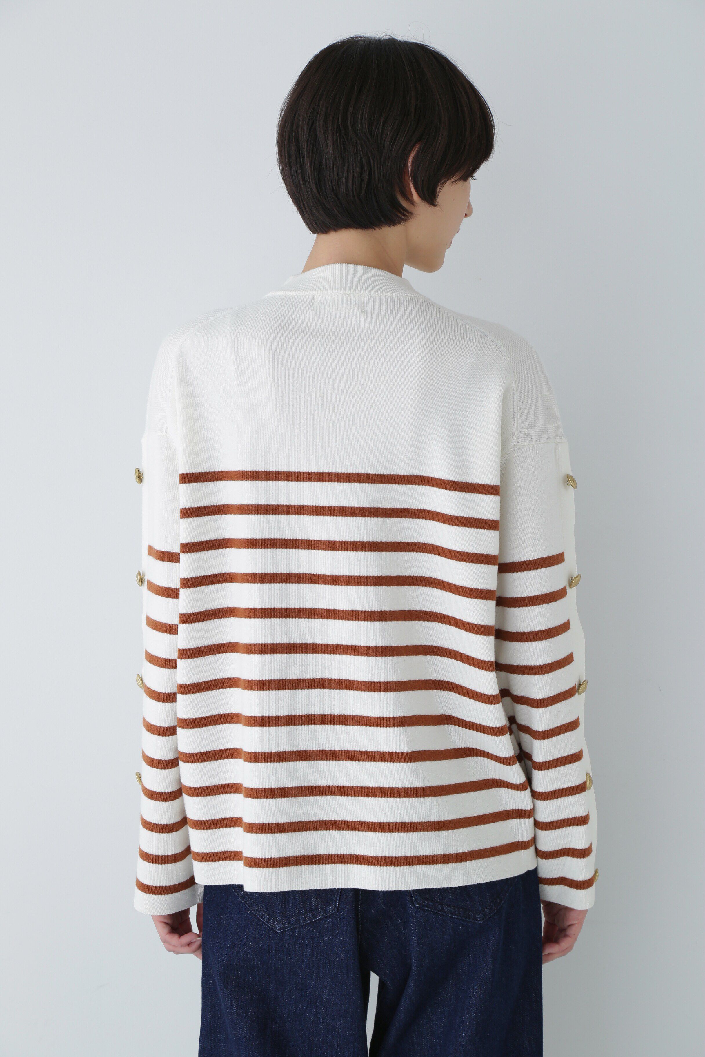  「◆袖ボタン付きボーダーニット」|ニット・セーター|