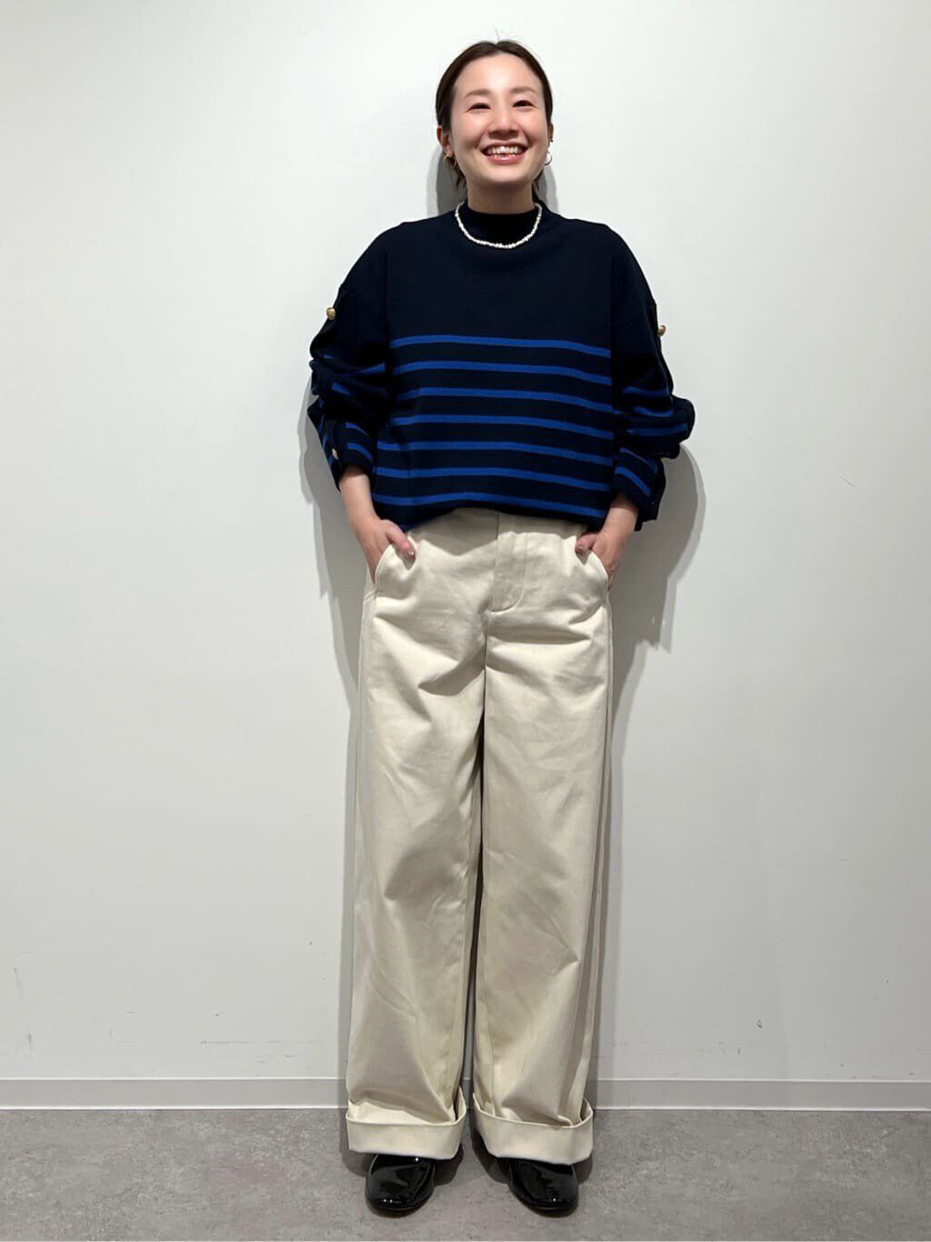  「◆袖ボタン付きボーダーニット」|ニット・セーター|