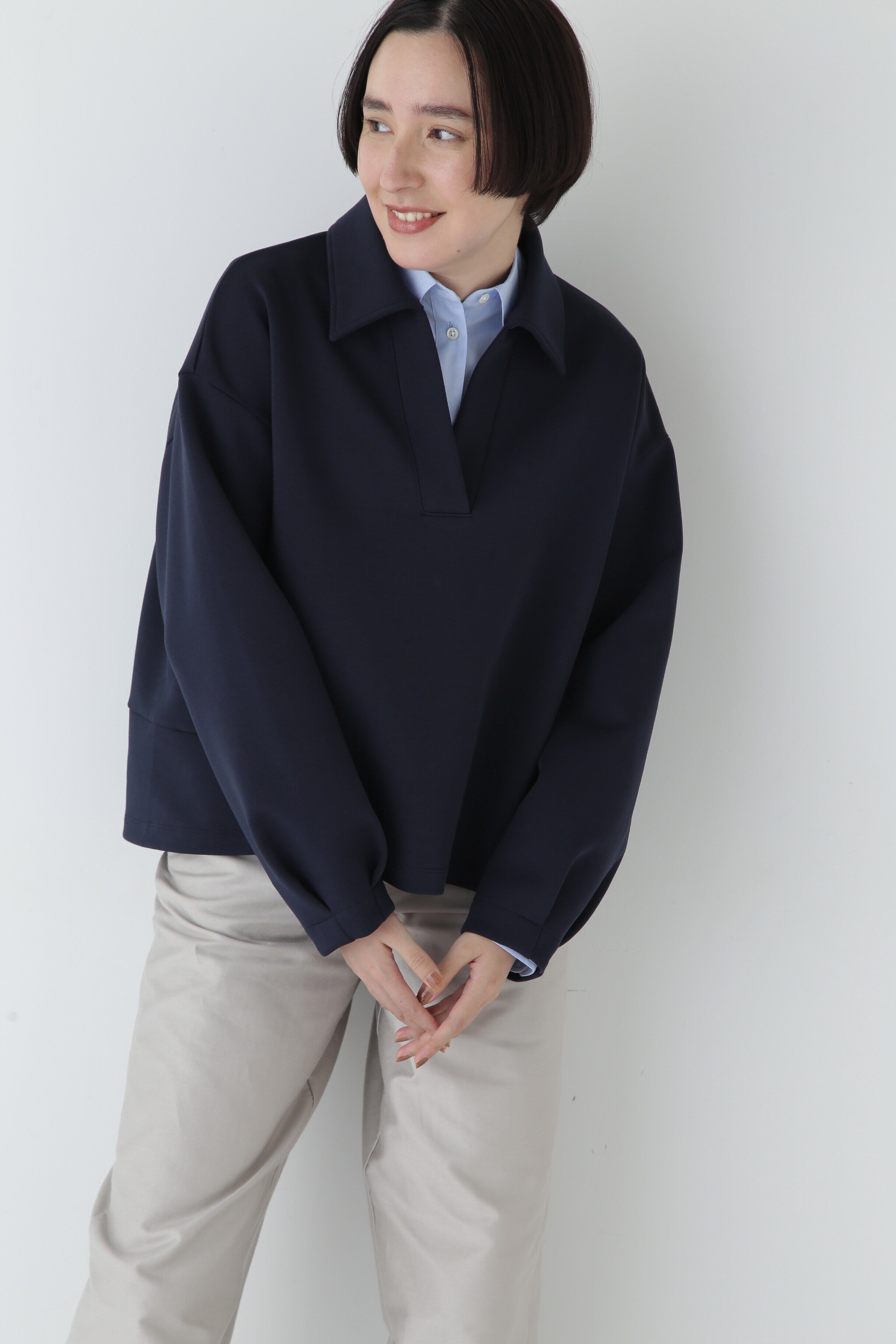  「◆ストレッチダンボールスキッパープルオーバー」|Tシャツ・カットソー|ネイビー