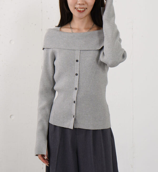 archives「フロントボタンオフショルプルオーバー」|ニット・セーター|GRAY
