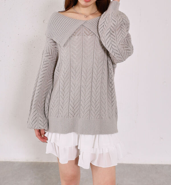 archives「ビックカラーオフショルミドルニットオーバー」|ニット・セーター|GRAY