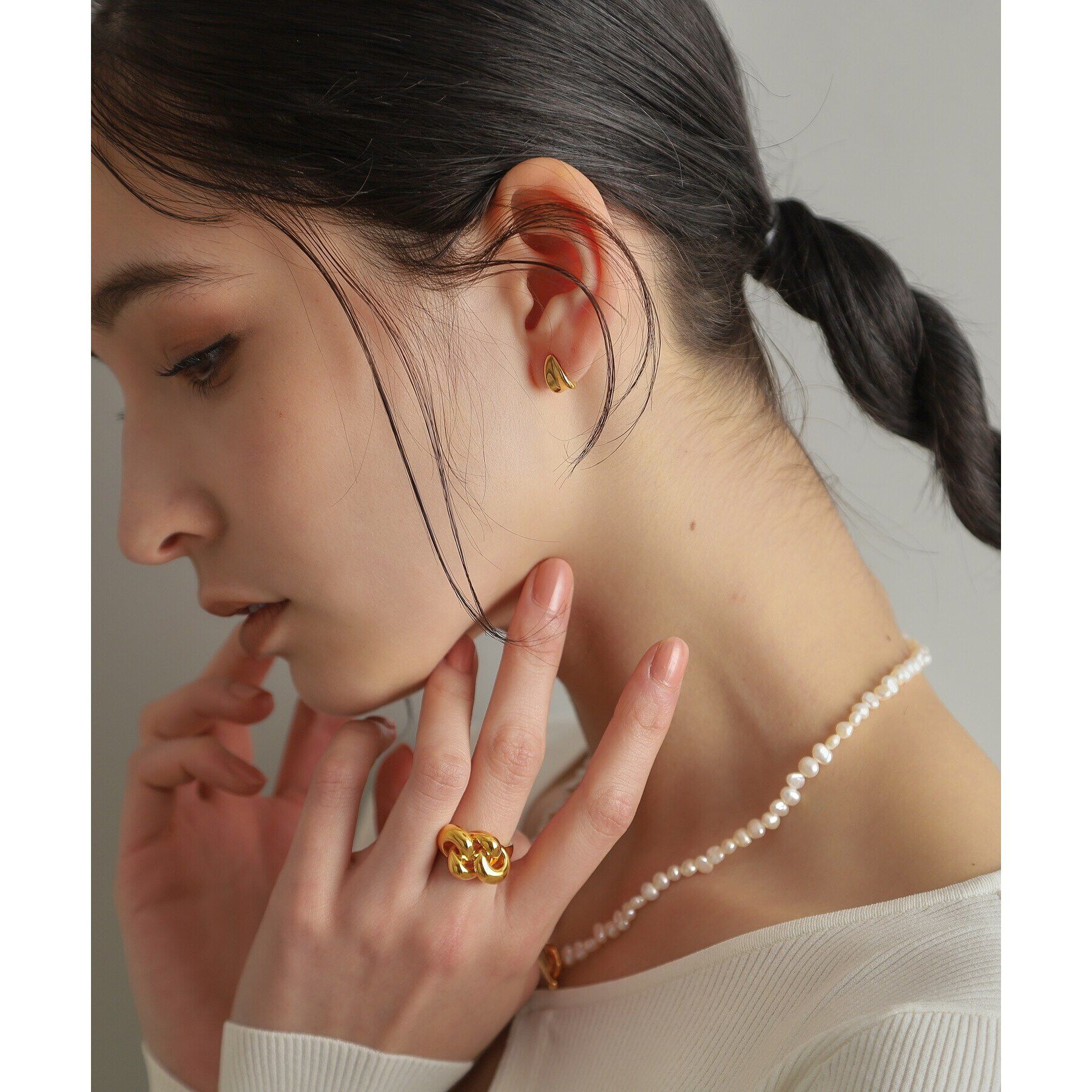 COCOSHNIK ONKITSCH「シルバー バロックパール カーブチェーン マンテルネックレス GP」|ネックレス|