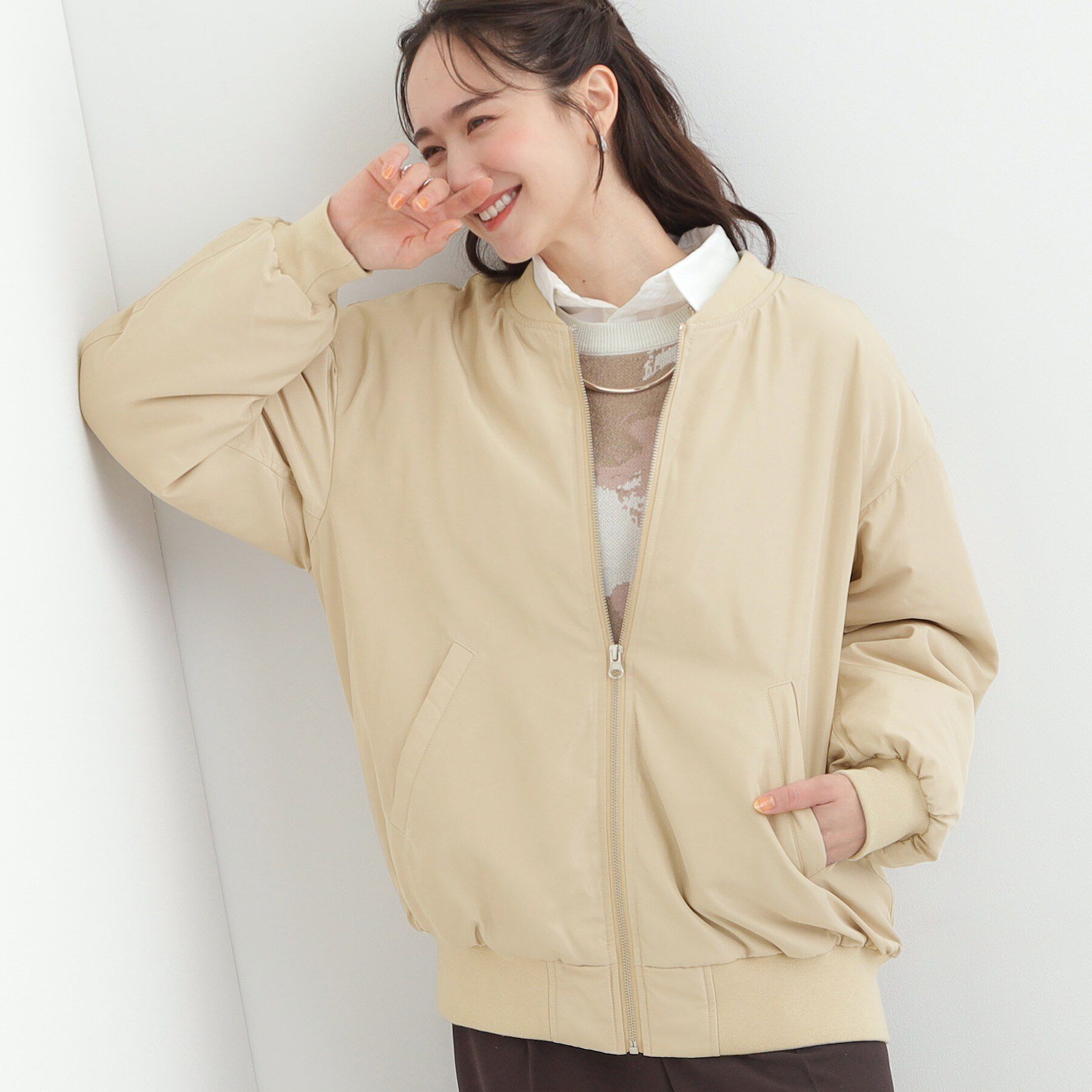 SHOO･LA･RUE「【S-LL】大人も取り入れやすい BIGシルエット MA－1ブルゾン」|ブルゾン・スタジャン|ベージュ(052)